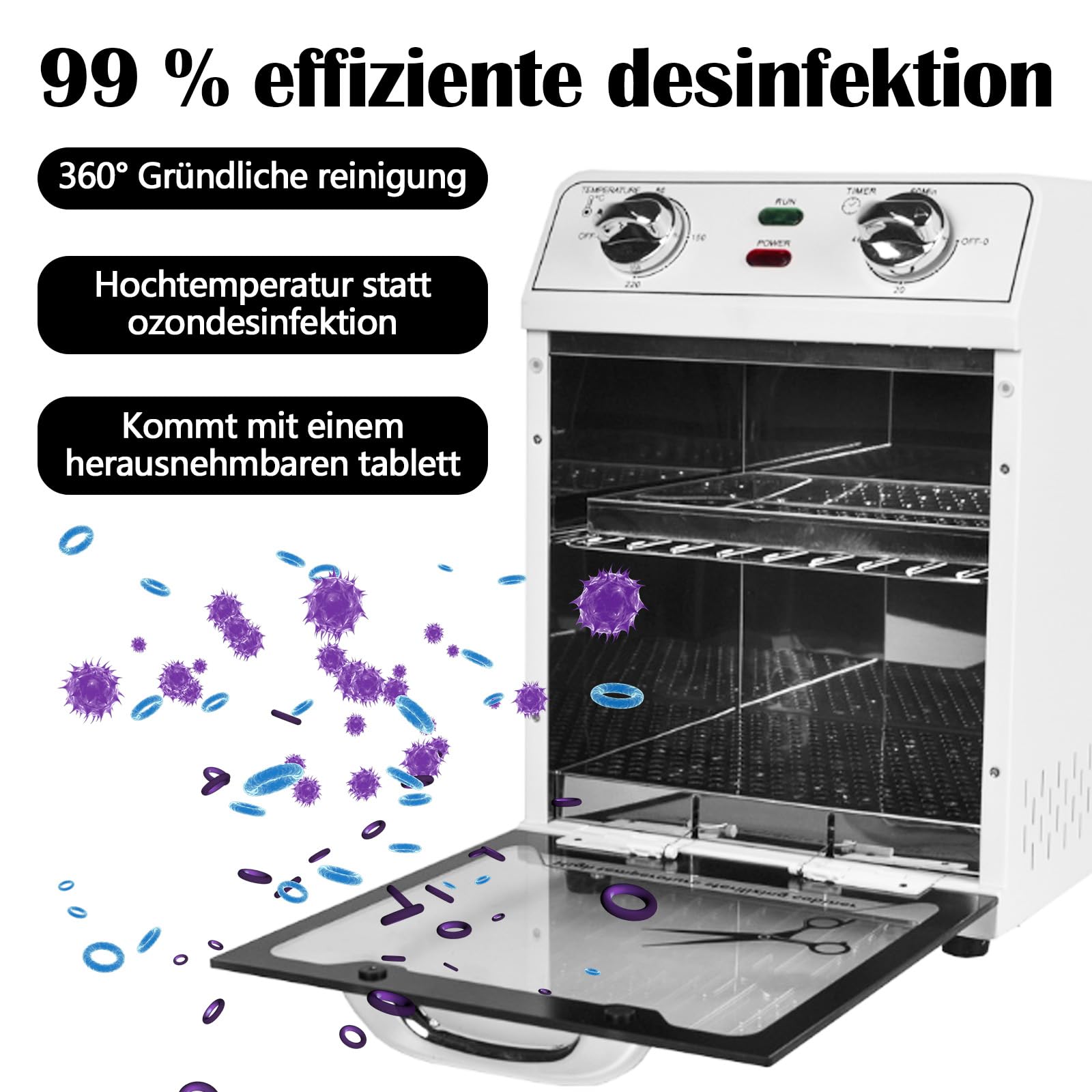 Desinfección Esterilizador Aire Caliente, 600W 8L 220℃ Esterilizador Calor Seco Esterilizador Alta Temperatura Esterilizador Herramientas para Uñas con Temporizador y Luz Indicadora para Peluquería
