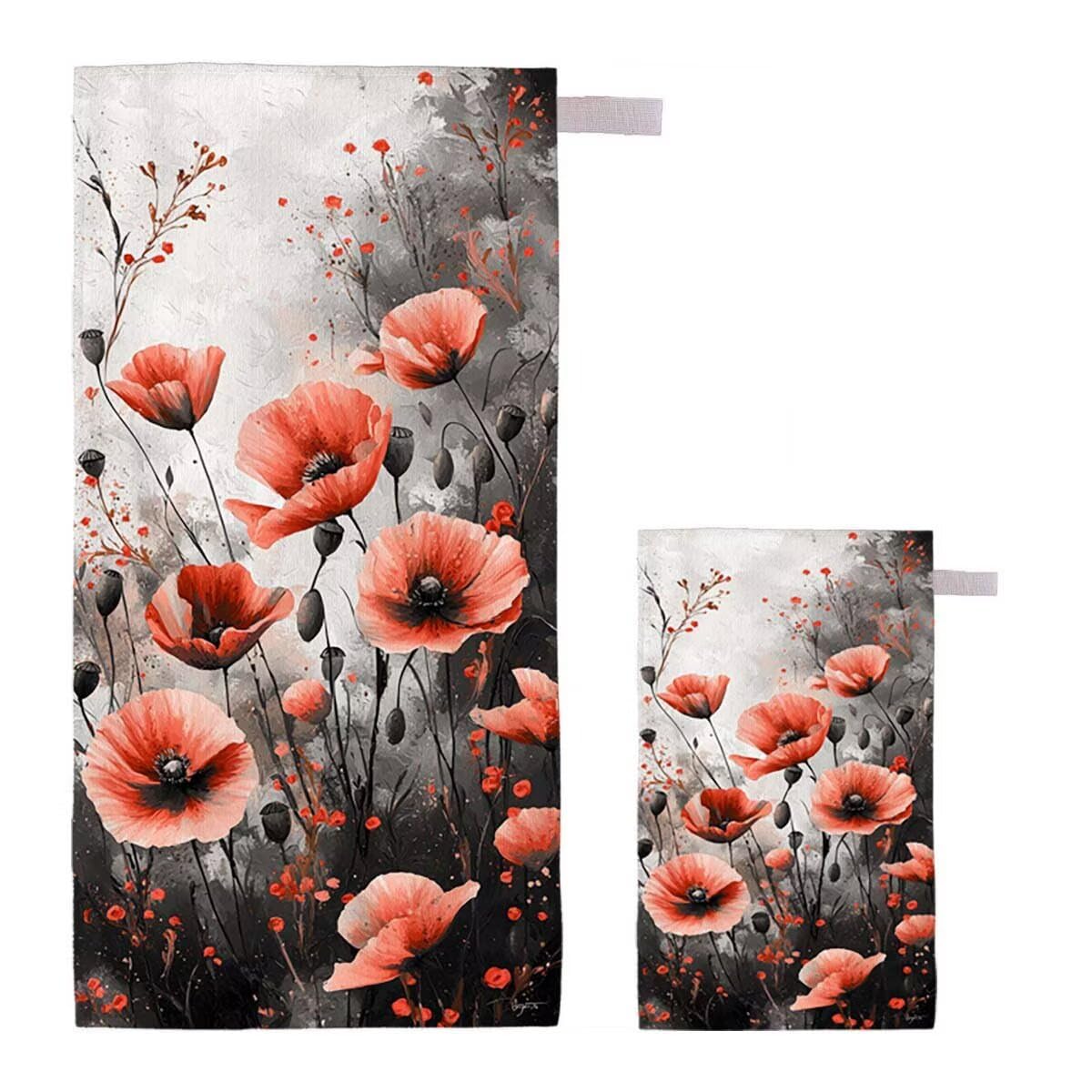 Telo Mare XXL 220x100cm/35x70cm, 2 Set Telo Mare Microfibra Papavero Asciugamano Palestra Uomo, Antisabbia, Leggero, Asciugatura Rapida, Teli da Spiaggia Grandi Accessori per Camping Natation I-13