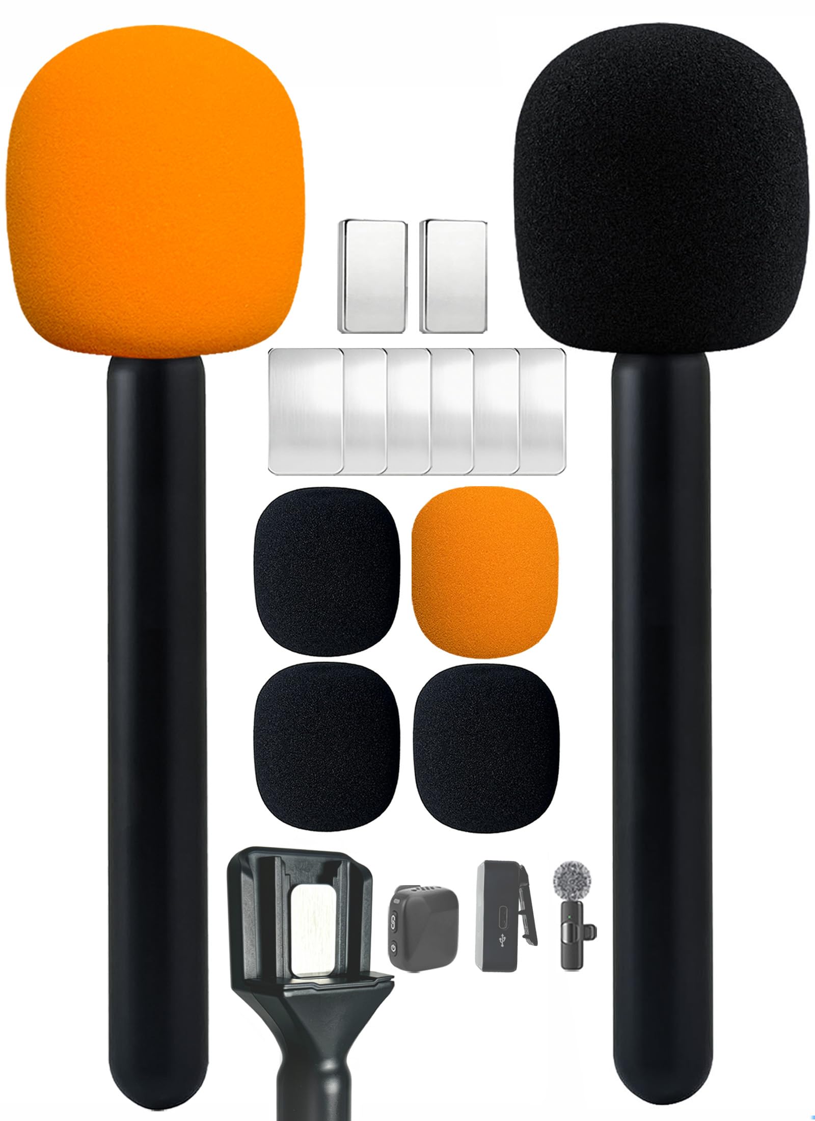Handheld Adaptor for Interview Mic 2-Pack, Wireless Microphone Holder for Lavalier, Compatible with Rode, DJI and All Lav Mic, Microfono Solapa Stand with Flag Station, Windproof Foam-image-43