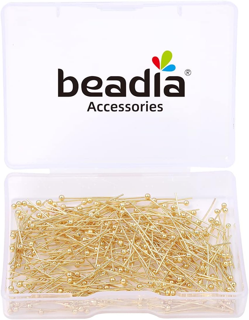 BEADIA 14K Gold Plated Ball Head Pins Non Tarnish 20mm 300pcs for Jewelry Making Findings