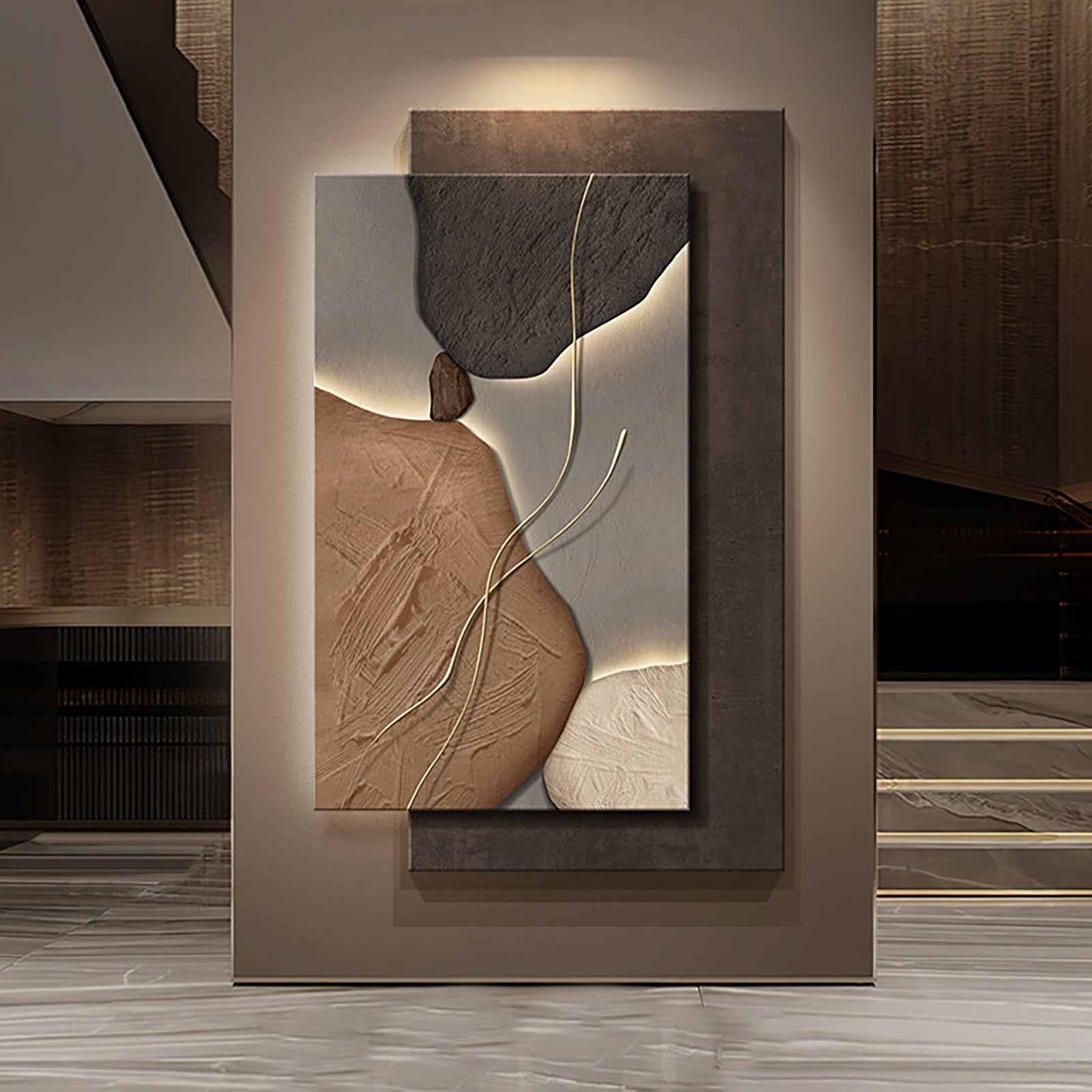ZCQMSCWW Modern LED Wall Art 3D，Abstract Sandstone Sculpture Natural Texture Stone Vertical Lighted Mural Decor for Living Room Bedroom(A,50 * 70cm/19.6 * 27.5in)