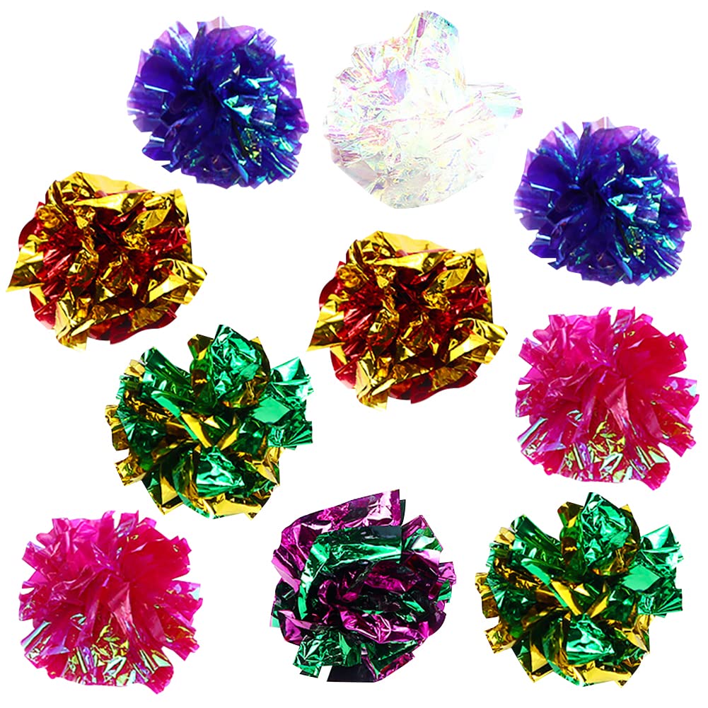 Original Mylar Crinkle Balls Cat Toys 10pcs Cat Ball Toys Crinkle Balls with Sound Sparkle Ball Shiny Pom Poms Interactive Ball Kitten Funny Chasing Toys