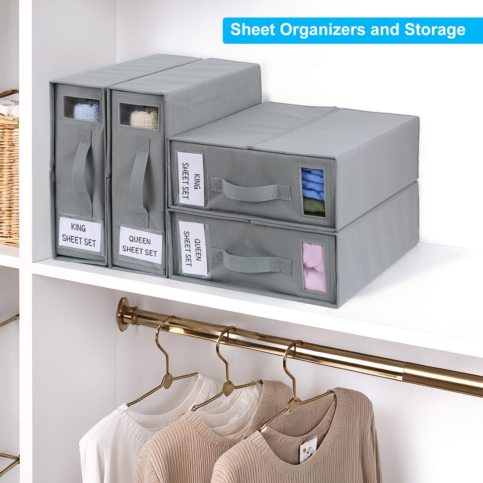 Organizer Per Lenzuola 6 Pezzi - Contenitori Pieghevoli Per Set Copripiumino Queen/King, Vestiti E Coperte, Colore Nero