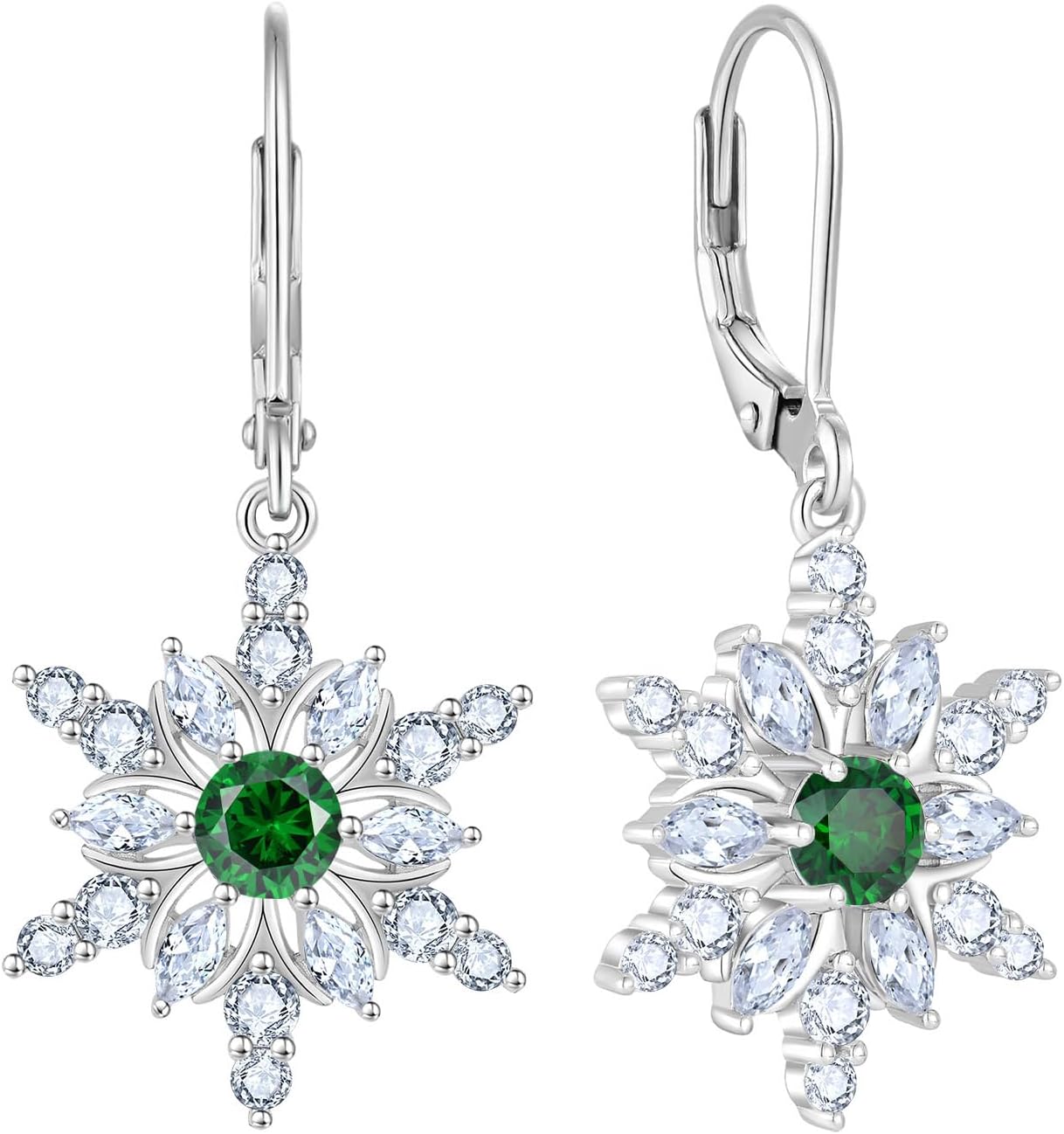 Snowflake Earrings for Women 925 Sterling Silver Christmas Earrings Dangle Drop Leverback Birthstone Jewelry for Her