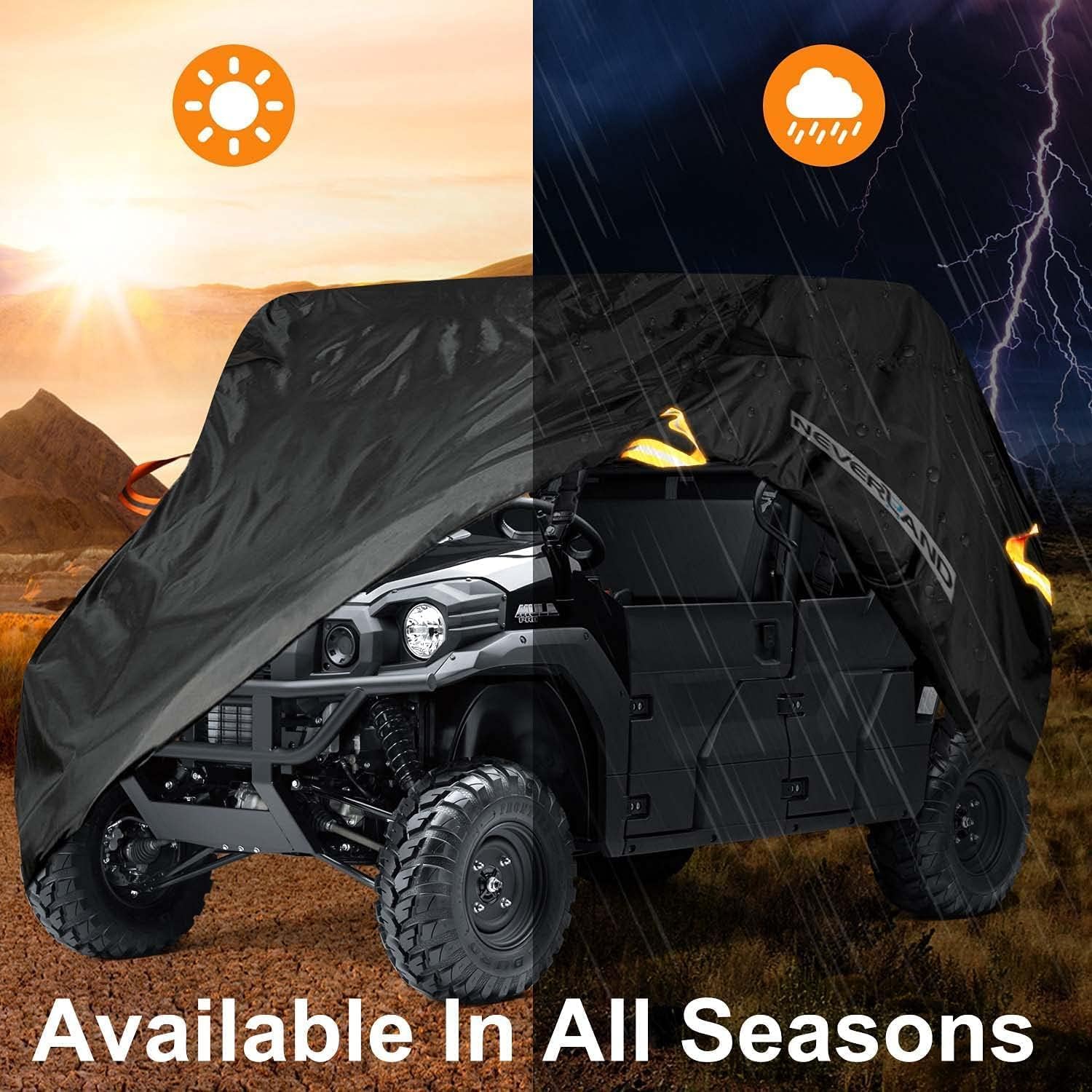 NEVERLAND UTV Cover Heavy Duty Ranger Cover Waterproof 4-6 Seater Side by Side Covers 4 Door All Weather Storage Reflective Strip Compatible with Polaris RZR XP Can Am Defender Maverick Yamaha SxS