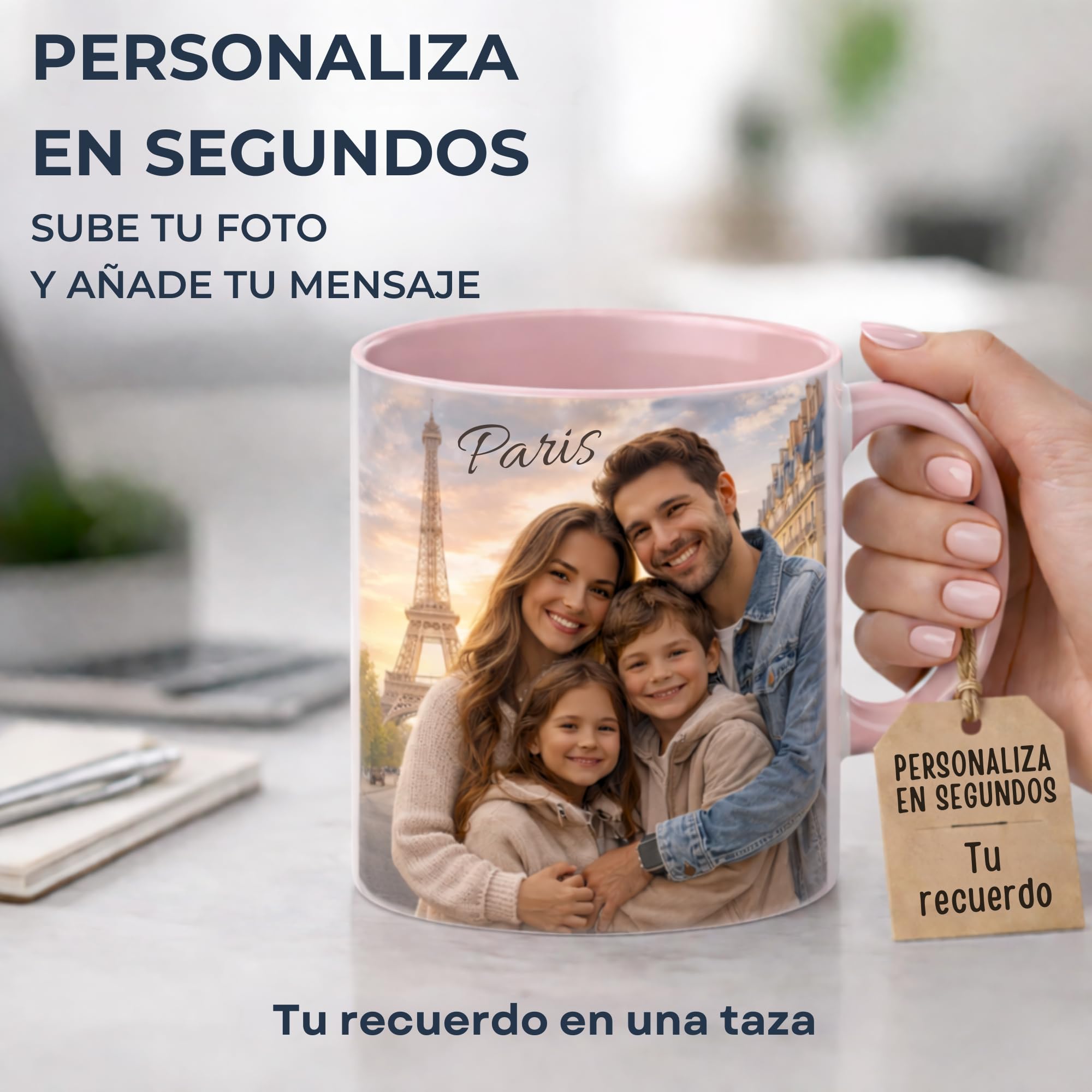 Taza Personalizada Foto Texto Regalo Recuerdo Emocional Original Ceramica 350ml Resistente Microondas Lavavajillas Diseño Unico Amor Familia Amigos Cumpleaños Sorpresa Especial (ROSA) — view 3