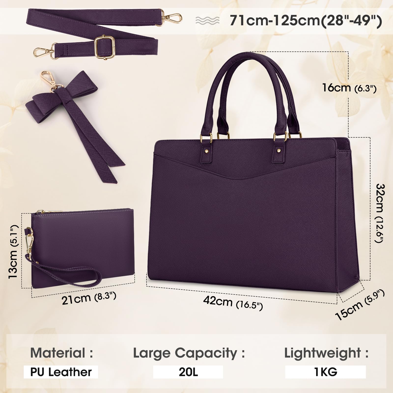 RAINSMORE Borsa da Lavoro Donna con Pochette Borsa Porta PC 15,6 Pollici Grande Borse a Mano Pelle PU Borse Messenger per Affari Ufficio Università