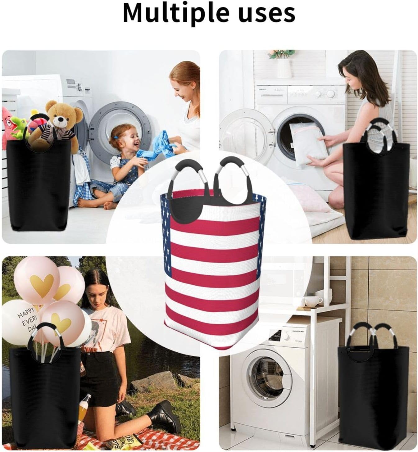 Usa Flag Foldable Dirty Laundry Bag, Waterproof Oxford Fabric With Pe Board Base, 50l Capacity For Home & Travel