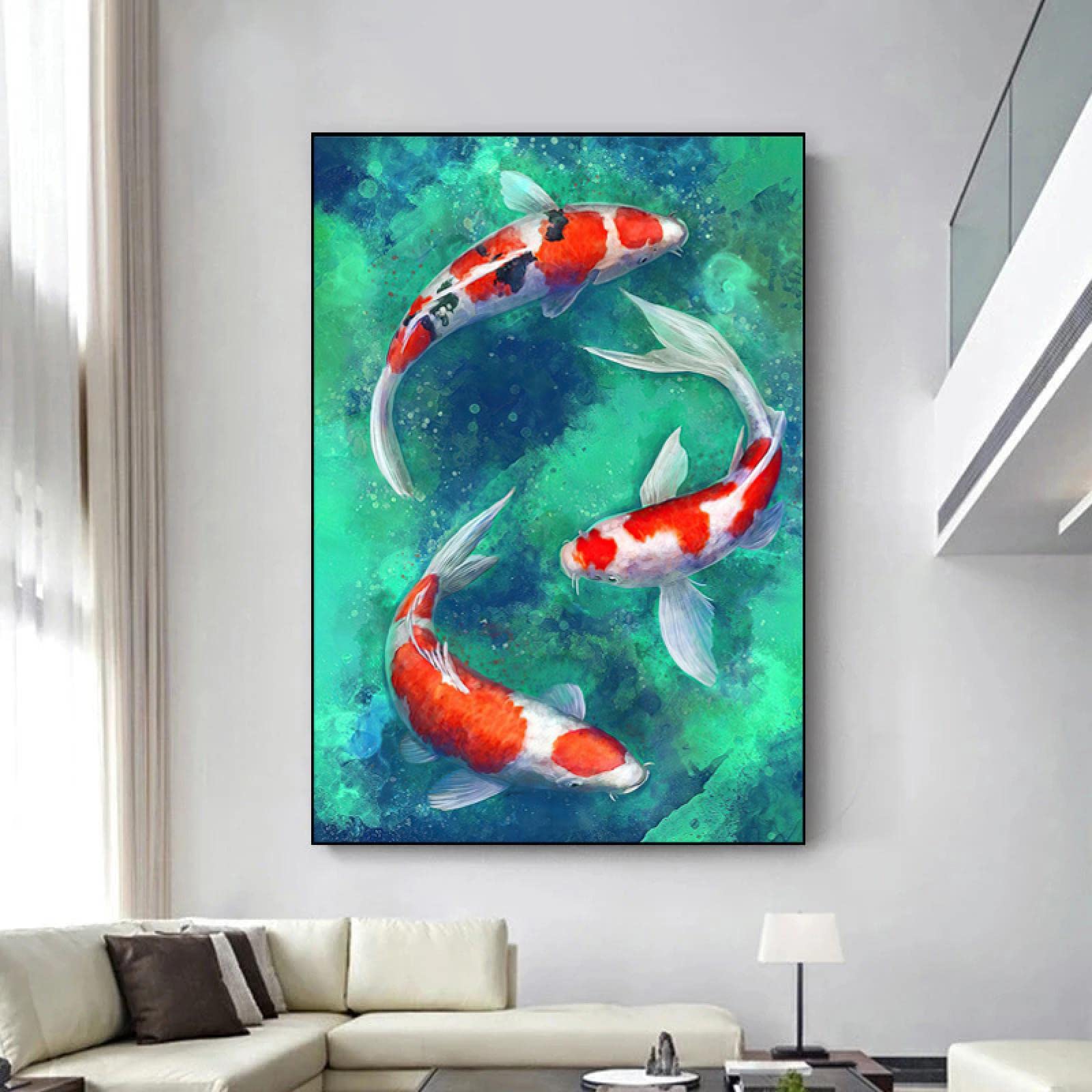 GLWDMB Wall Art Canvas Painting Chinese Feng Shui Zen Carp Koi Fish Fishes Nordic Poster and Print Pictures for Living Room Home Decor - Unframed, 1 Piece