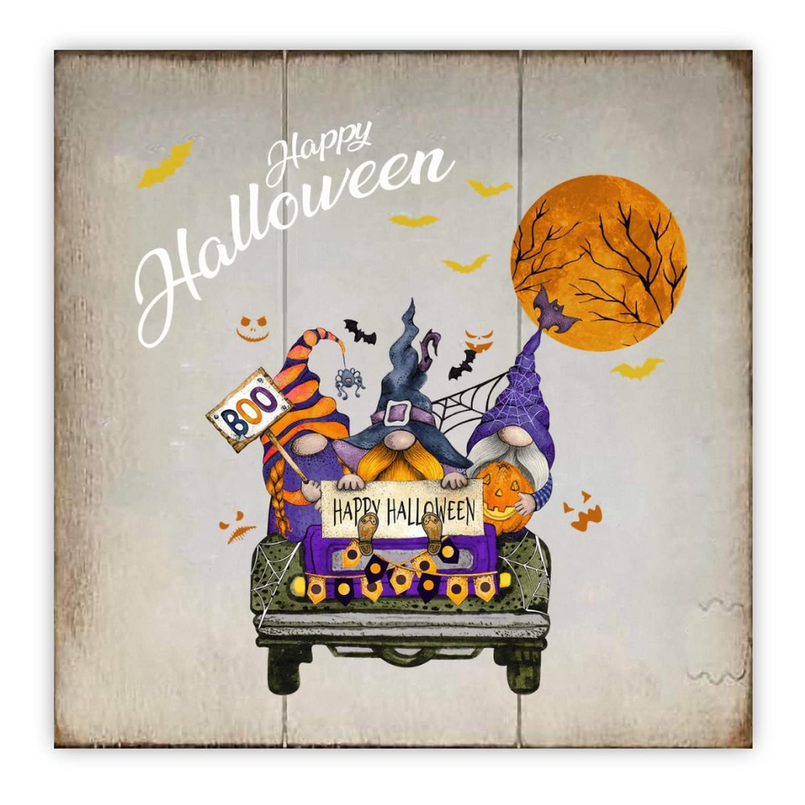 Panneau en bois Happy Halloween déco murale salon et cuisine