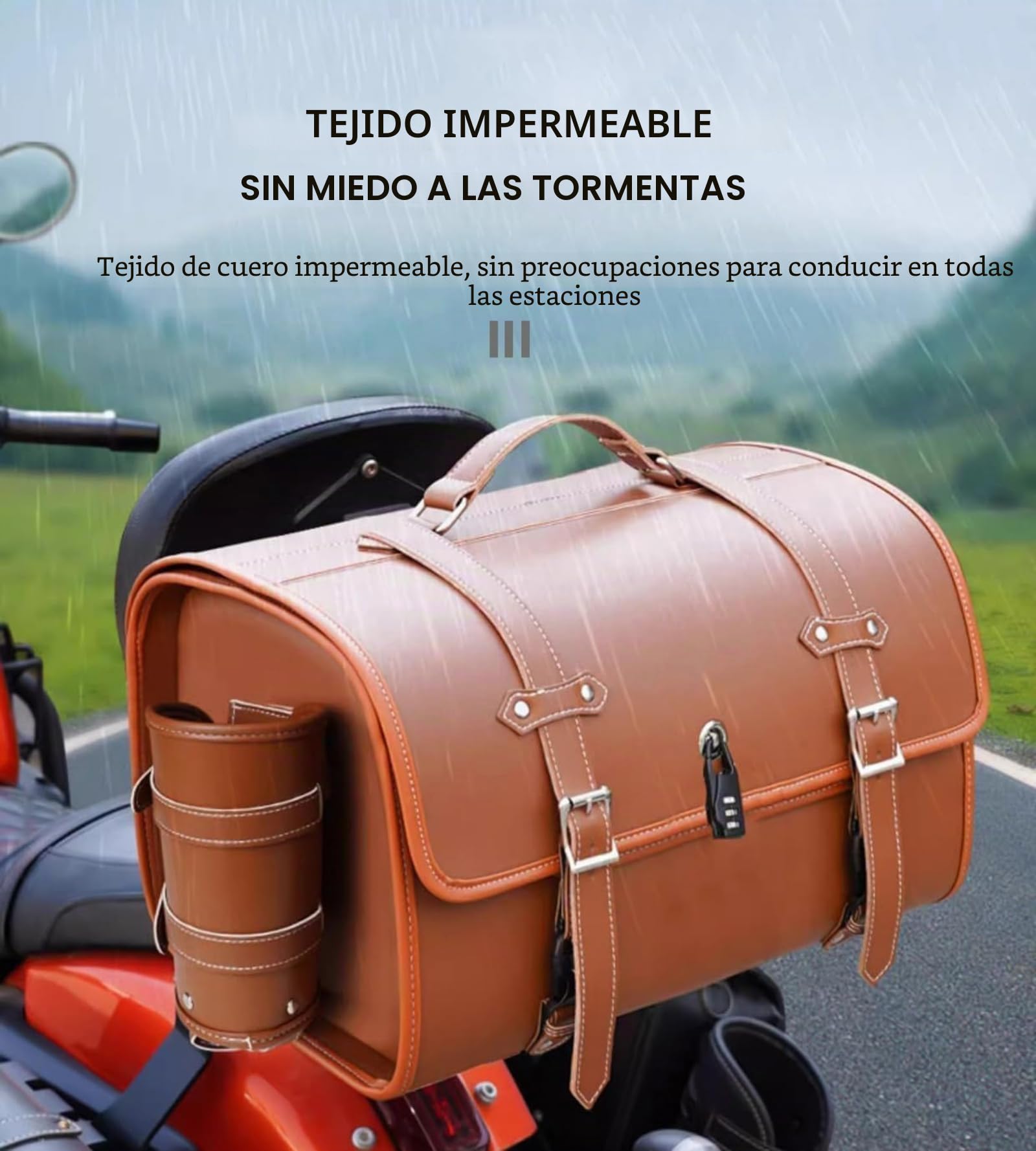 Baul Moto para Kawasaki VN900 Classic Custom Lateral Soporte, Impermeables Alforjas Moto de Cuero Retro PU, Bolsa Herramientas Moto, Motocicleta Multifuncional Baul de Cola,A Black