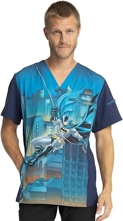 Tooniforms V-Neck Medical Scrub Top for Men, Cartoon Graphic Tees Design for Medical Professionals - TF700
