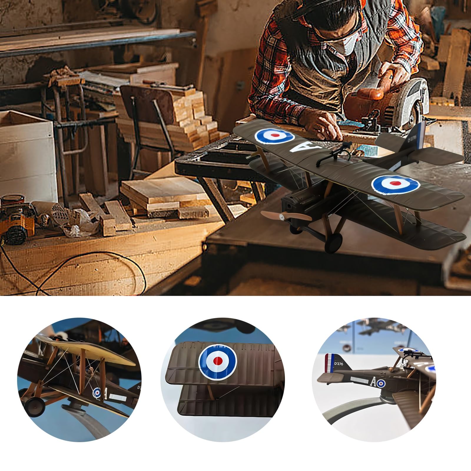 Modello metallo pressofuso caccia biplano SE.5a scala 1:72 con ruote dell'elica girevoli, supporto espositivo lega zinco for appassionati aviazione, replica aereo militare preassemblata