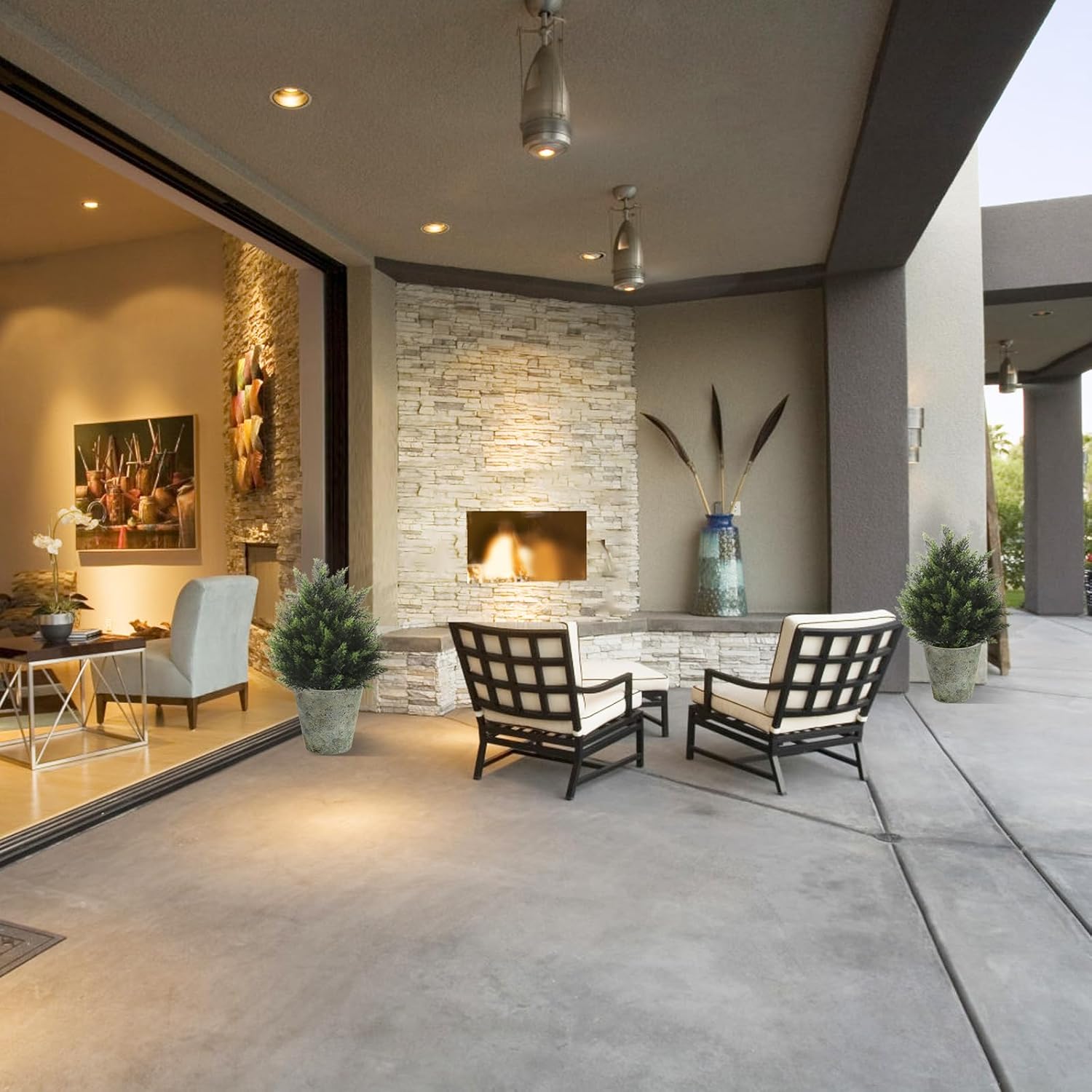 2FT Artificial Cedar Topiary Tree Lifelike Faux Cedar Pines Christmas Trees UV Rated Faux Shrubs Everygreen Plants for Front Porch Outdoor Decor Set of 2