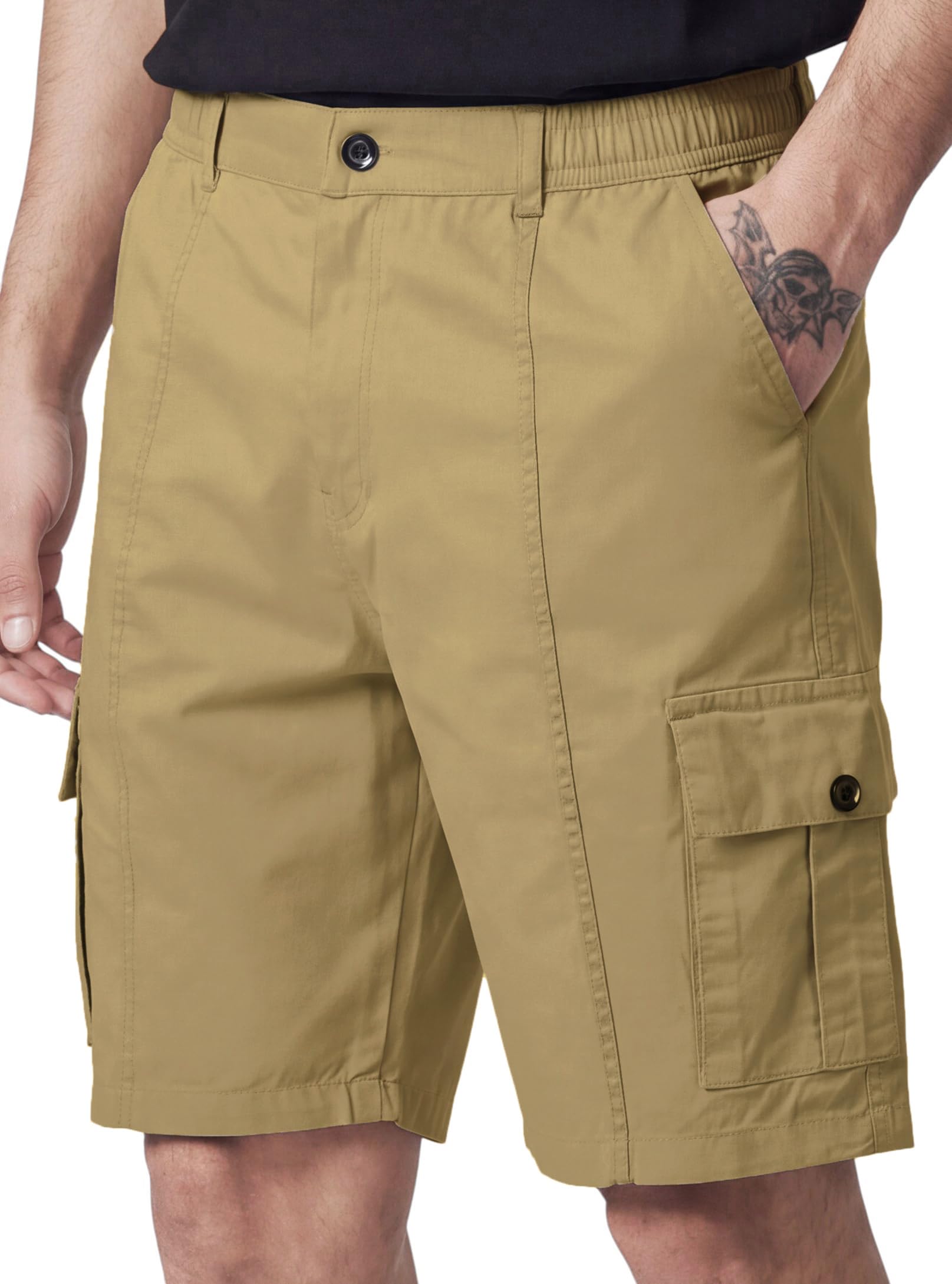 RynoGear Men's Green Twill Cotton Cargo Shorts Khaki - Image 1