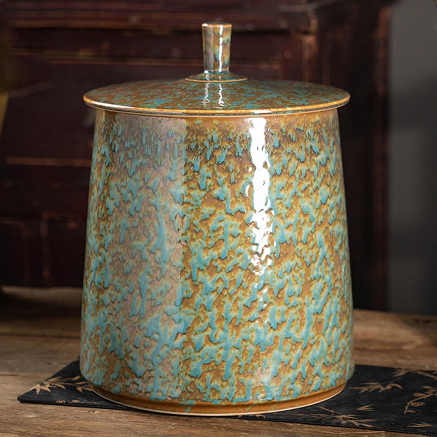 Ceramic Rice Dispenser Rice Jar Food Storage Containers with Lids Decorative Jars Cereal Dispenser for Snacks Cookie Soybeans Corn Oatmeal(Green,11x16.9in/28x43cm)