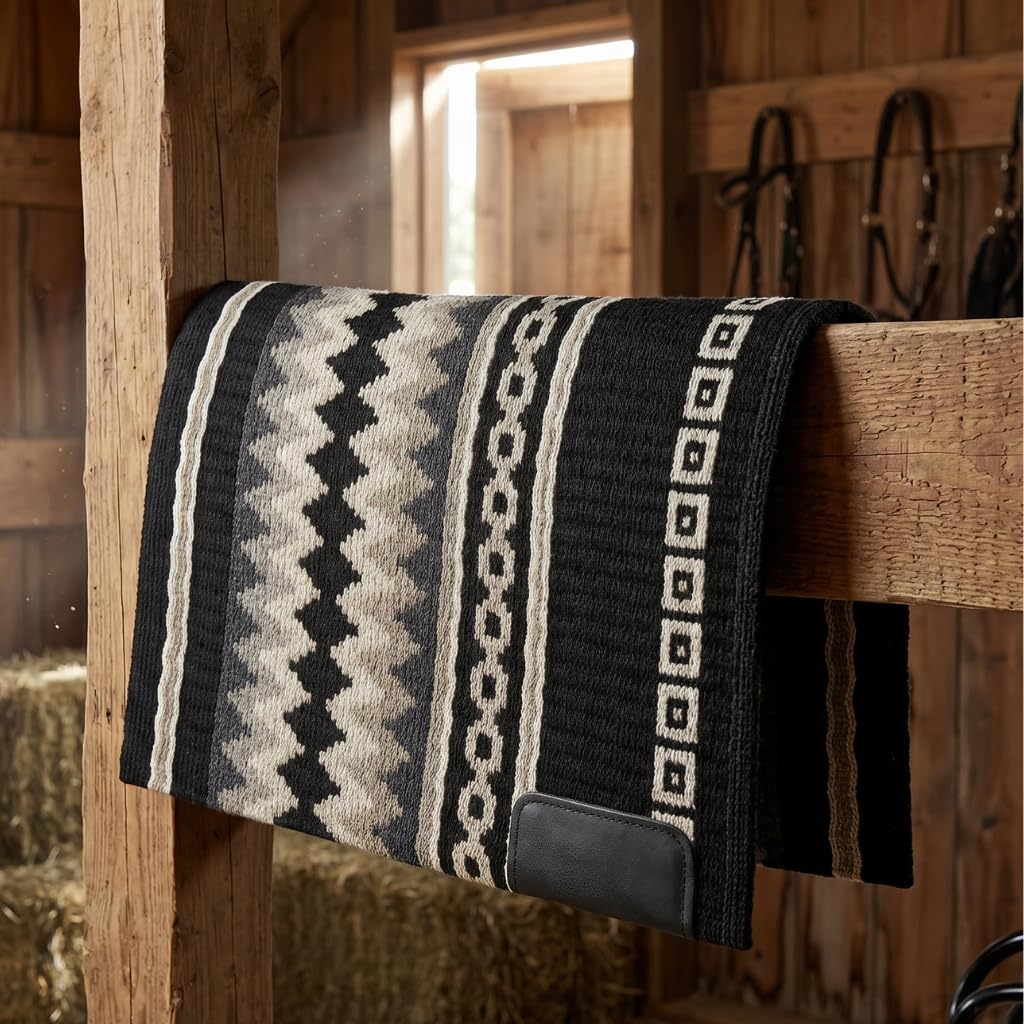 Western Show Saddle Pad/Blanket for Horses - Handmade Wool Saddle Blanket with New Zealand Design, Thick, Durable & Comfortable for Horse Riding (34” L x 34” W x 1) M28