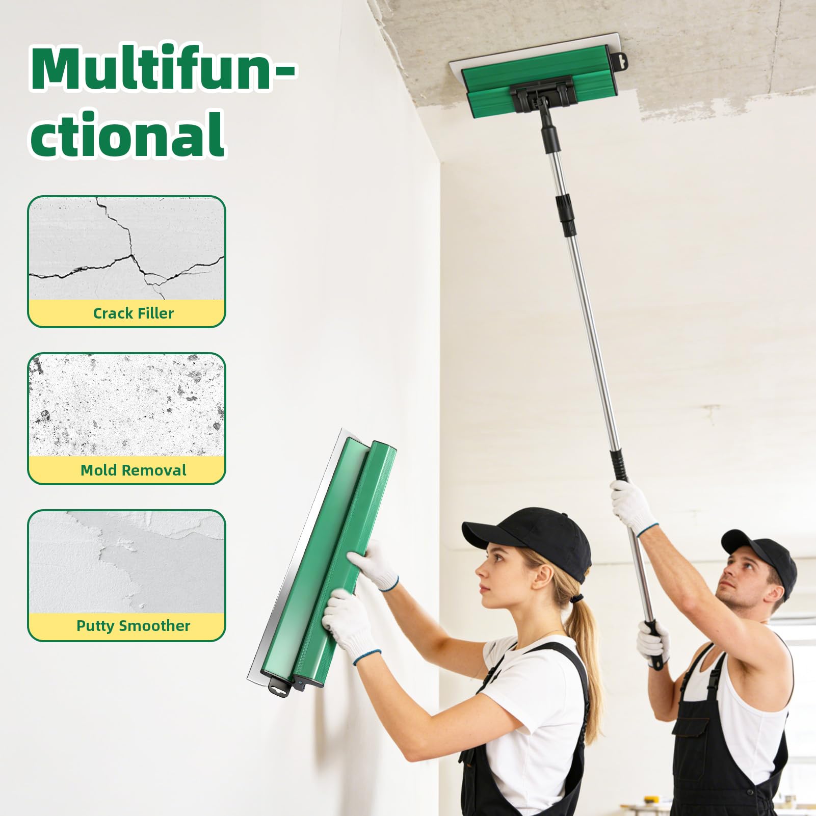 Sararoom Flächenspachtel Set, Spachtel Werkzeug, Trockenbau Spachtel (25 40 60 80 cm) und 84cm-150cm Teleskopstange | Glättungsspatel Kit mit 3 Malerspachtel für Verputzen von Wänden & Decken, Tapeten