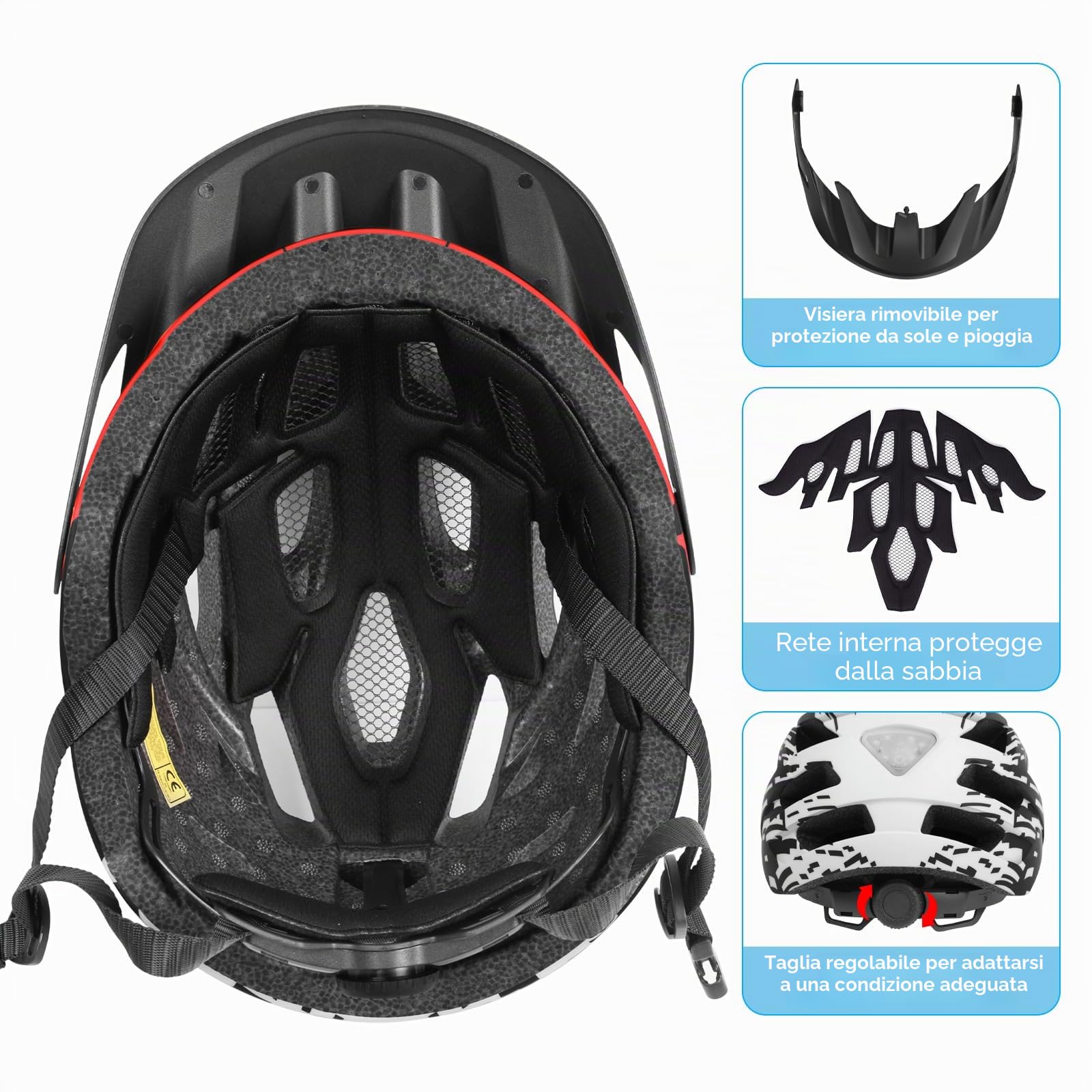 Casco da bicicletta, 21 prese d'aria, casco da ciclismo per adulti, casco da mountain bike e da strada, per uomo e donna, misura regolabile 57-61 cm