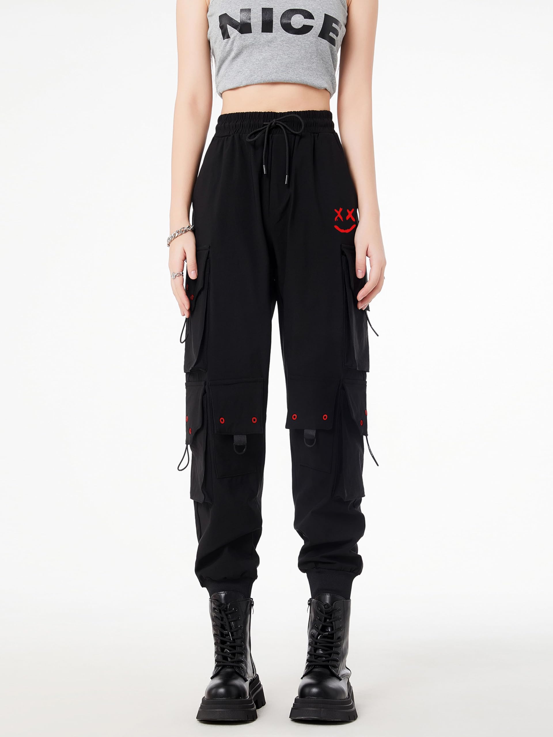 CLOAKA Pantalons Cargo pour Femmes, Pantalons De Jogging, Pantalons Baggy, Larges, Pantalons Y2K, Outdoor, Hauts-Waist, Élastiques, Cargo Techwear, Streetwear, Confortables, Tailles Larges, Gothiques