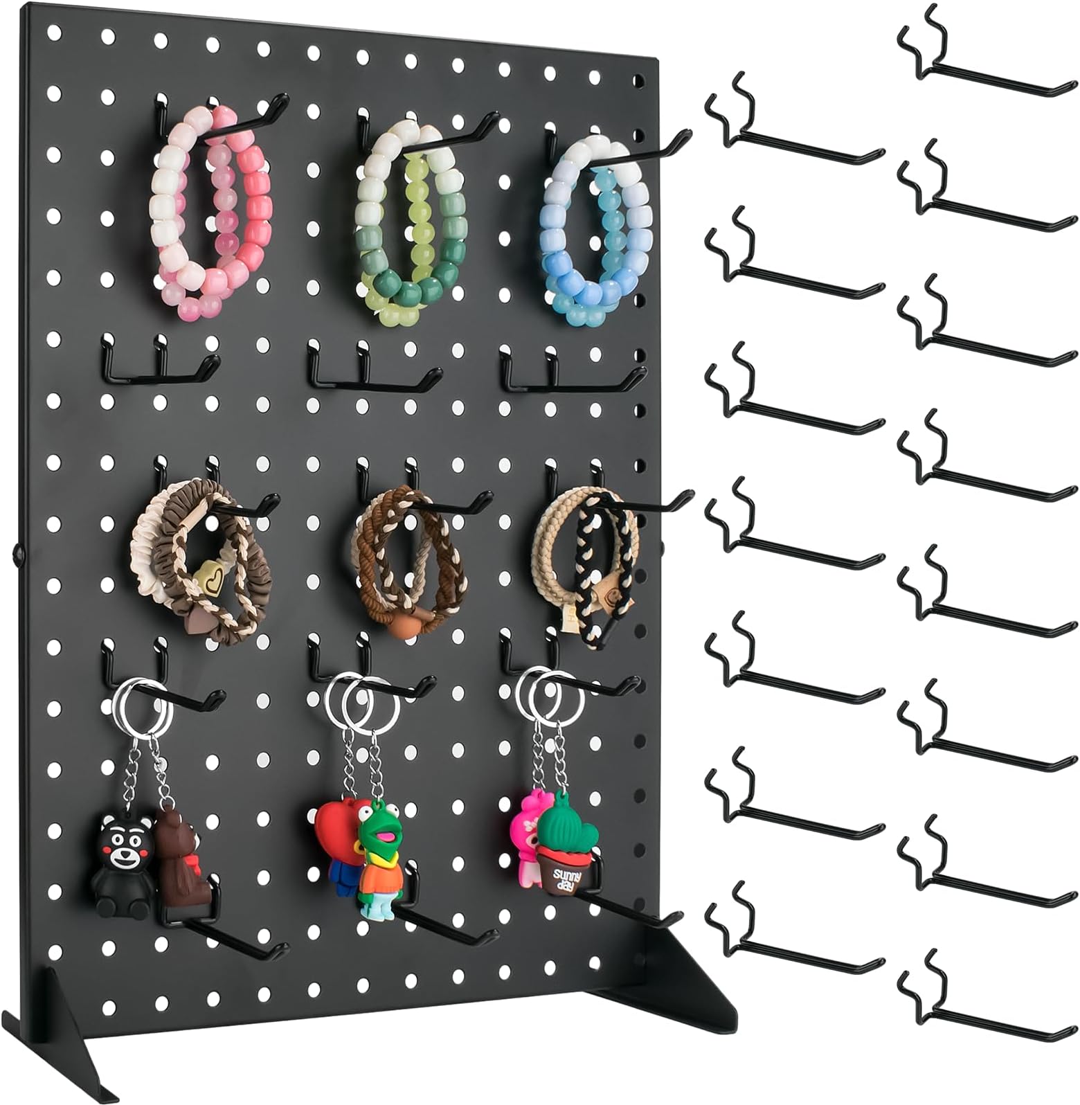 – Peg Board Display Stand with 15 Hooks, Desk Metal Pegboard Shelf for Craft Shows & Fairs, Retail Stores, Vendors Arts and Crafts Finishing - 17x13Inch & Black