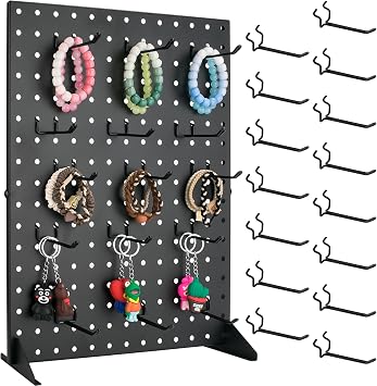 Metal Pegboard Display Stand with 15 Peg Hooks, Tabletop Pegboard Shelf for Craft Shows & Fairs, Retail Stores, Vendors Arts and Crafts Finishing - 17x13 Inch & Black