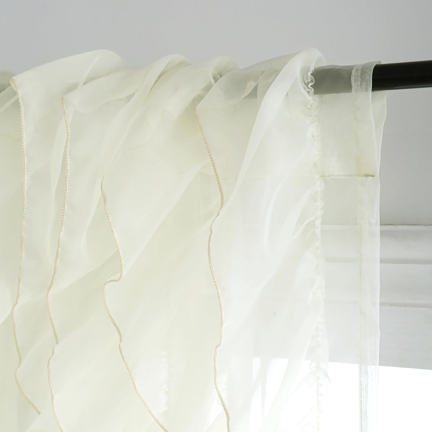 SQFSORV PLEGOS Cascade Farmhouse Shabby Chic Sheer Voile Vertical Ruffled Waterfall Window for Bedroom Living Room Curtain Panel 2 Panels (Beige, 50"×84")