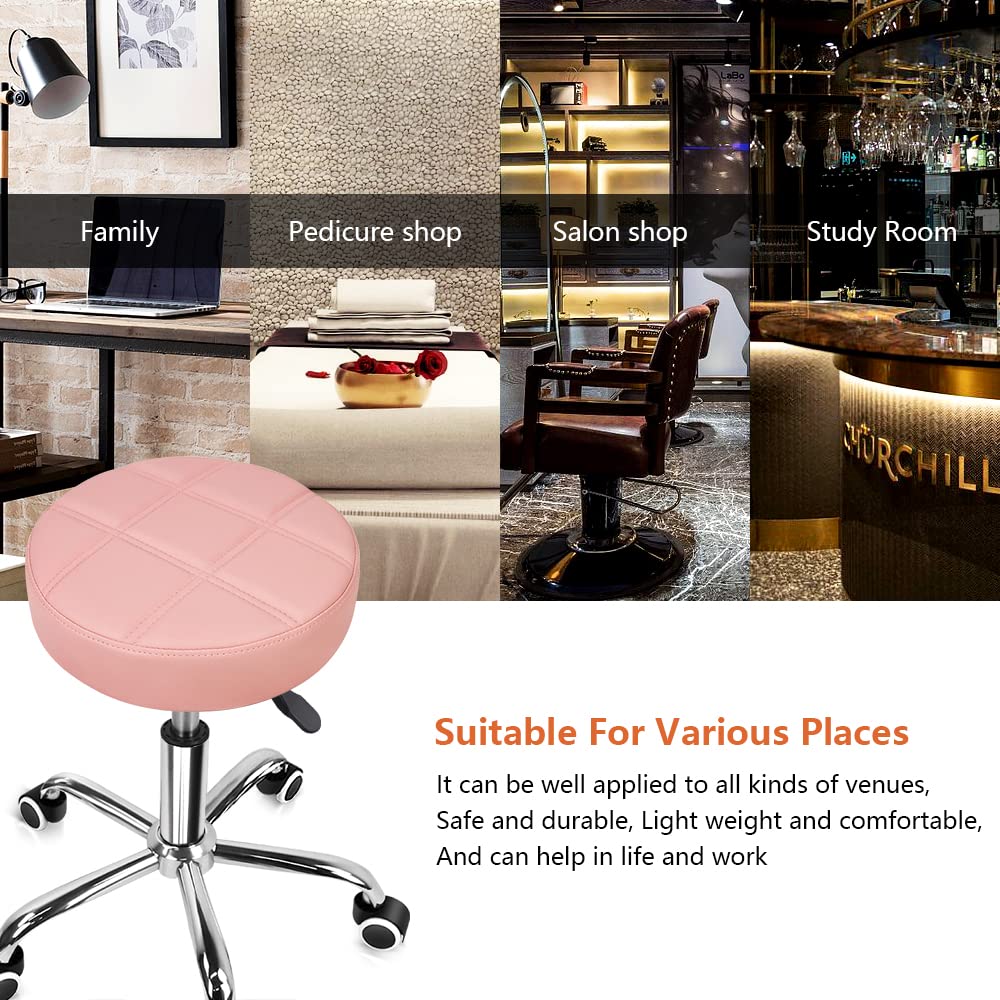 KKTONER Round Rolling Stool with PU Leather Seat