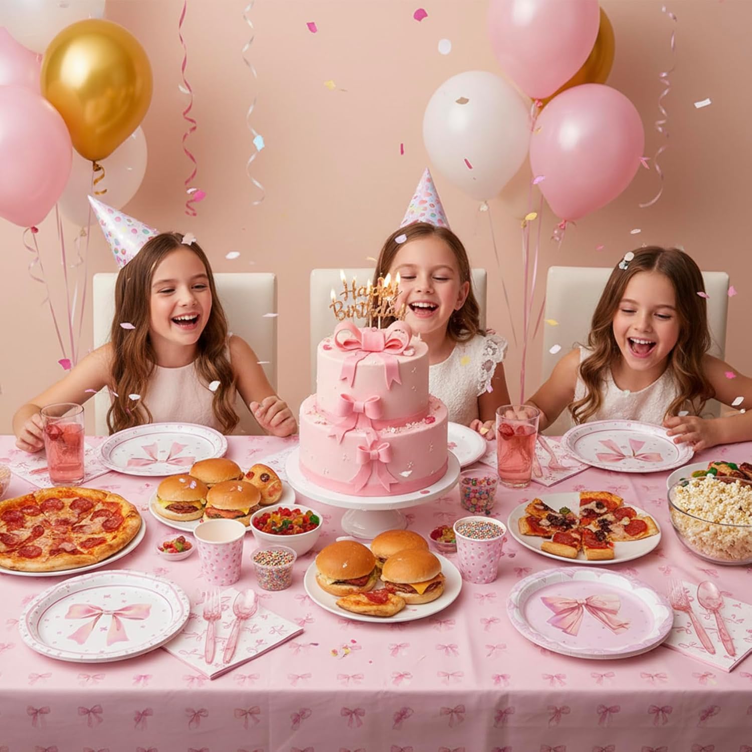 200 Pcs Pink Bow Paper Plates and Napkins,Conquette Birthday Supplies - Plates,Napkins and Forks Tableware for Girls Bachelorette-Serve 50 - Image 7