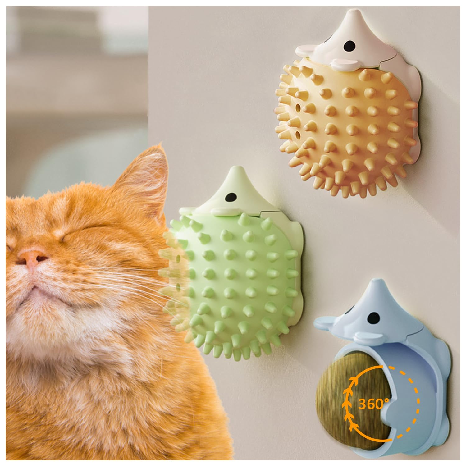La La Pet®3PCS Corner Cat Self Grooming Brushes 2-in-1 Catnip Balls for Cats Lick and Scratch Wall Corner Cat Face Scratcher Self Massage Combs for Indoor Long-haired Cats