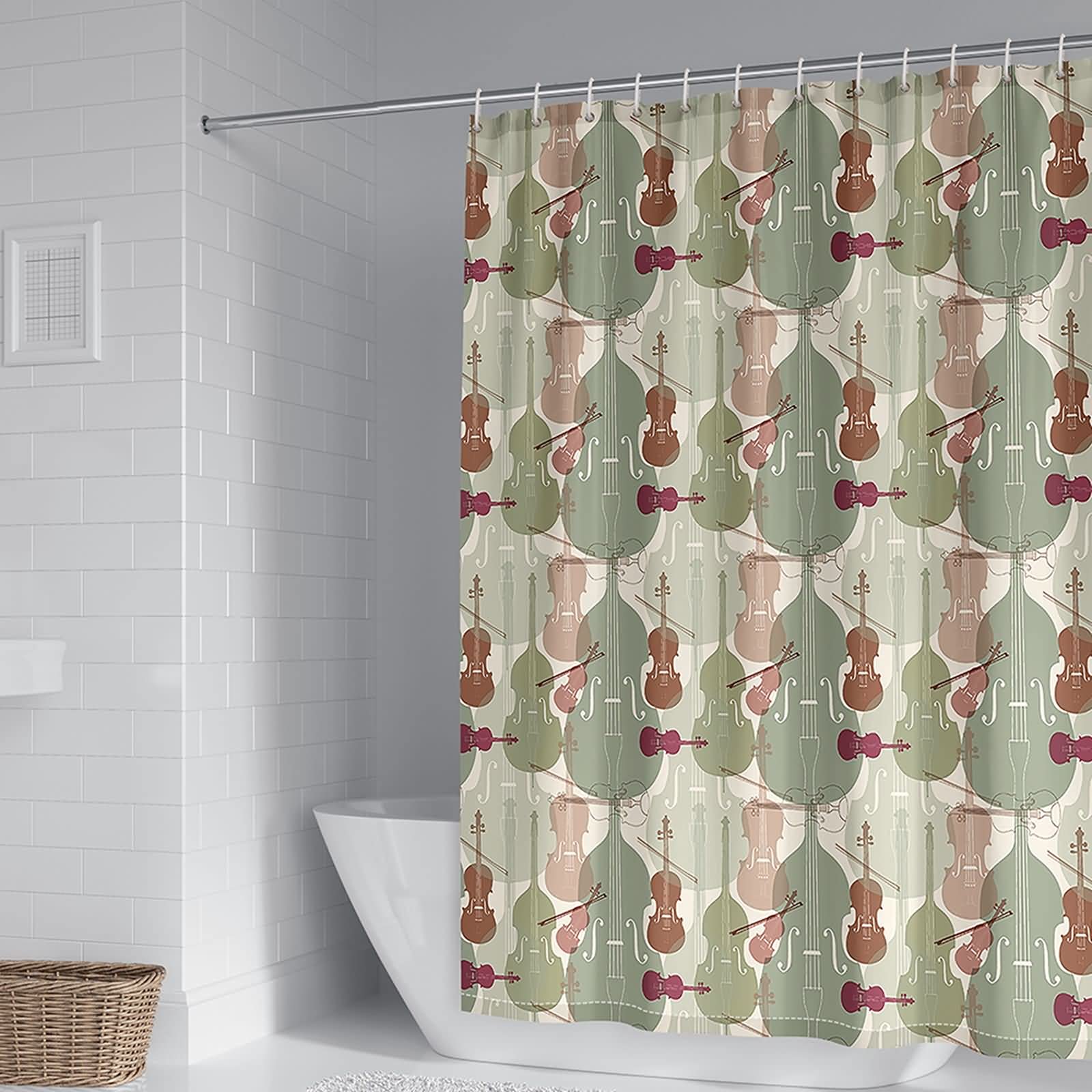 Rideau de douche anti moisissure 150x200 polyester motif violoncelle violon salle de bain