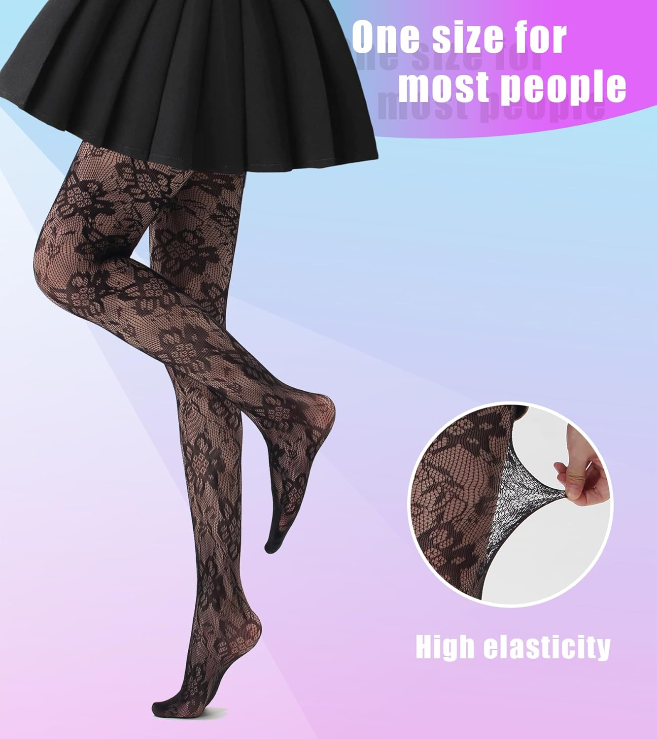 Women's High Waist Patterned Tights Sexy Fishnet Stockings Lace Goth Tights Floral Pantyhose For Halloween - Image 3