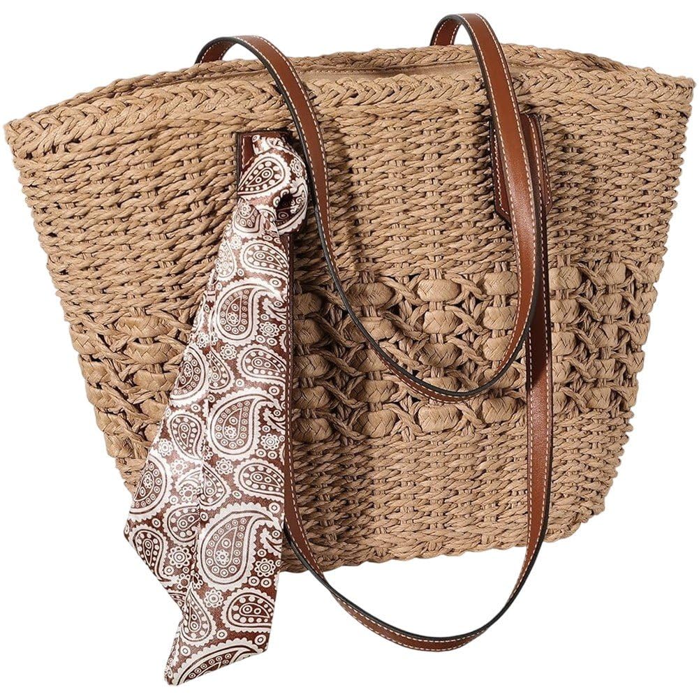 Sac de plage d'été pour femme Sanfly fourre-tout en paille tissé main