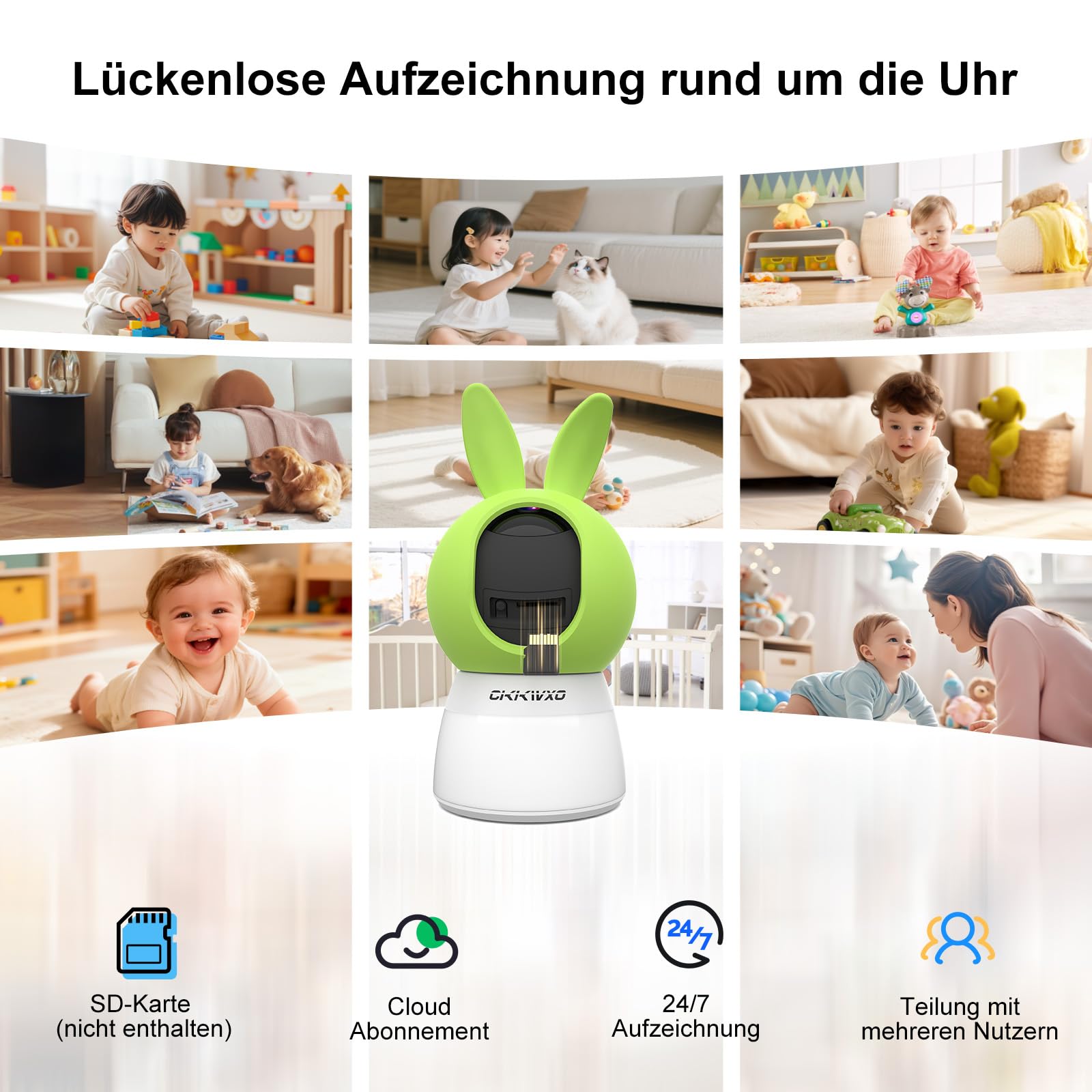 2K Überwachungskamera Innen, 2.4/5Ghz WLAN Kamera Überwachung | 360 Grad Kamera mit Nachtsicht, Bewegungserkennung, Auto-Tracking, Privatmodus, Nachtlichtfunktion für Baby Monitor
