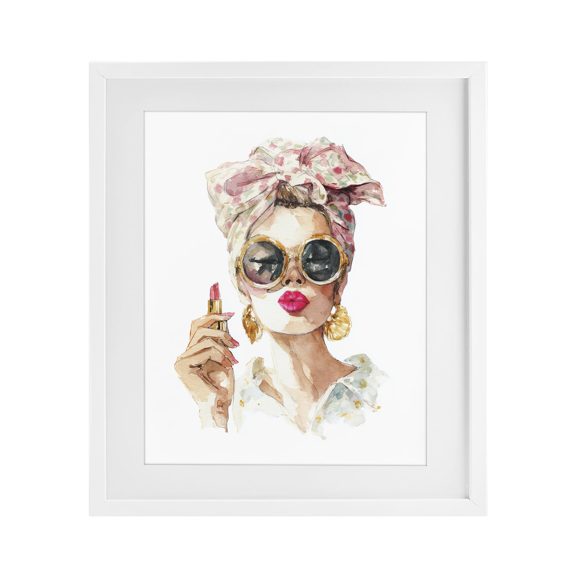 Stupell Industries Coastal White (Textured) 'Feminine Lipstick Spell'| Framed Print Under Glass