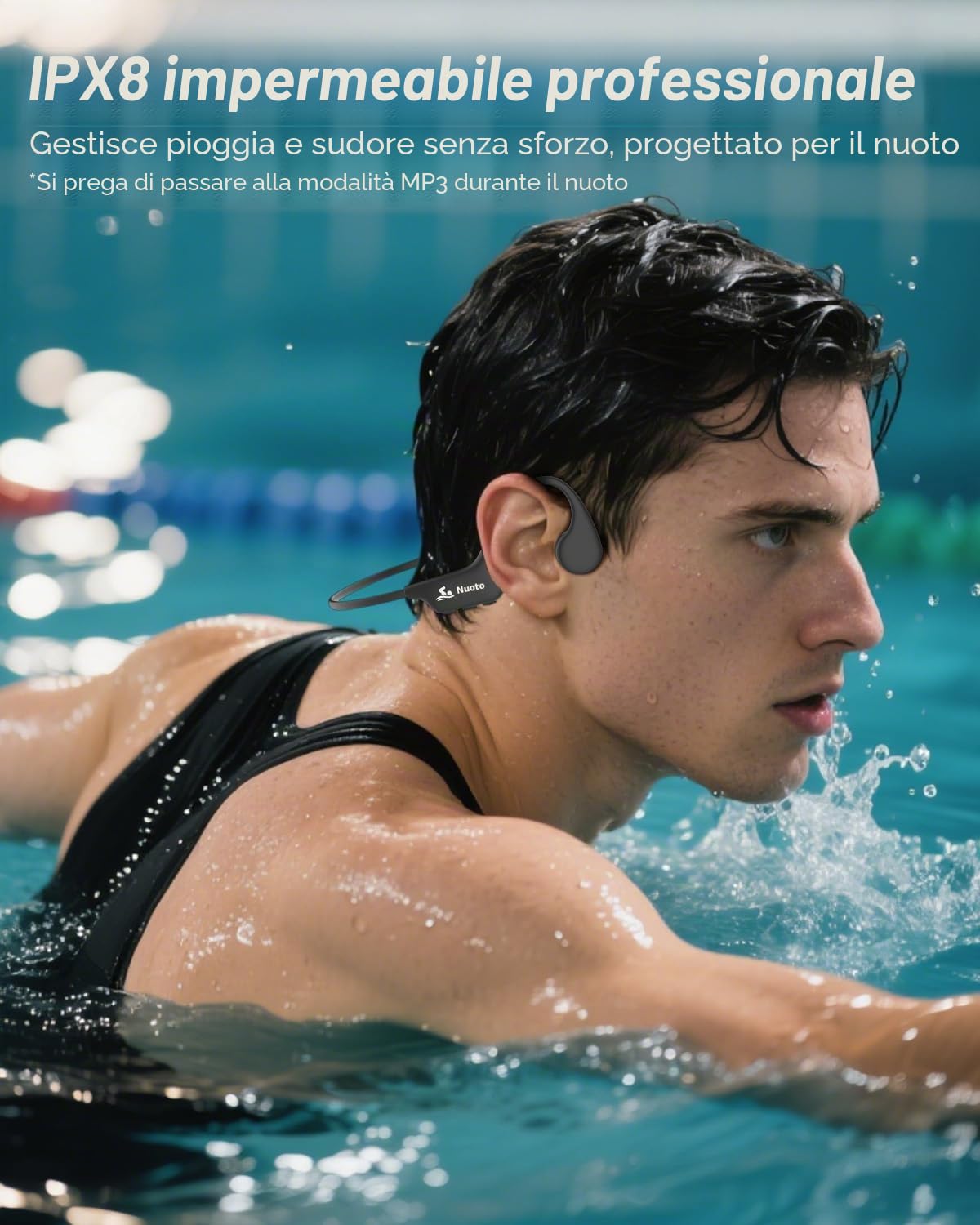 ANSTEN Cuffie Conduzione Ossea Nuoto Bluetooth 5.4, Cuffie Subacquee per Piscina IPX8, Open Ear con Memoria MP3 da 8GB, Auricolari Sport Per Nuoto, Surf, Corsa, Ciclismo