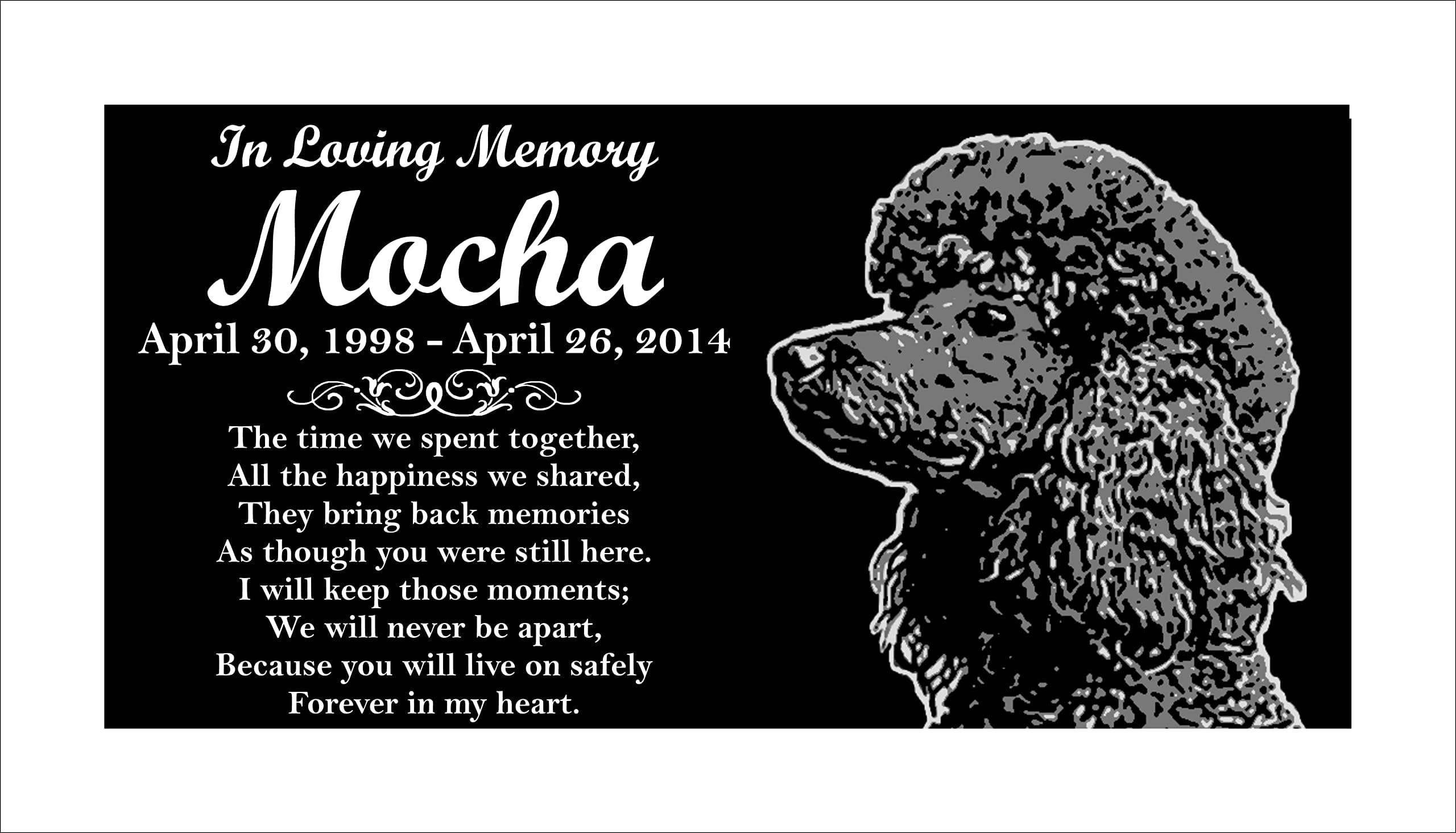 Lazzari CollectionsPersonalized Black Poodle Dog Pet Memorial 12"x6" Engraved Black Granite Grave Marker Head Stone Plaque MOC1