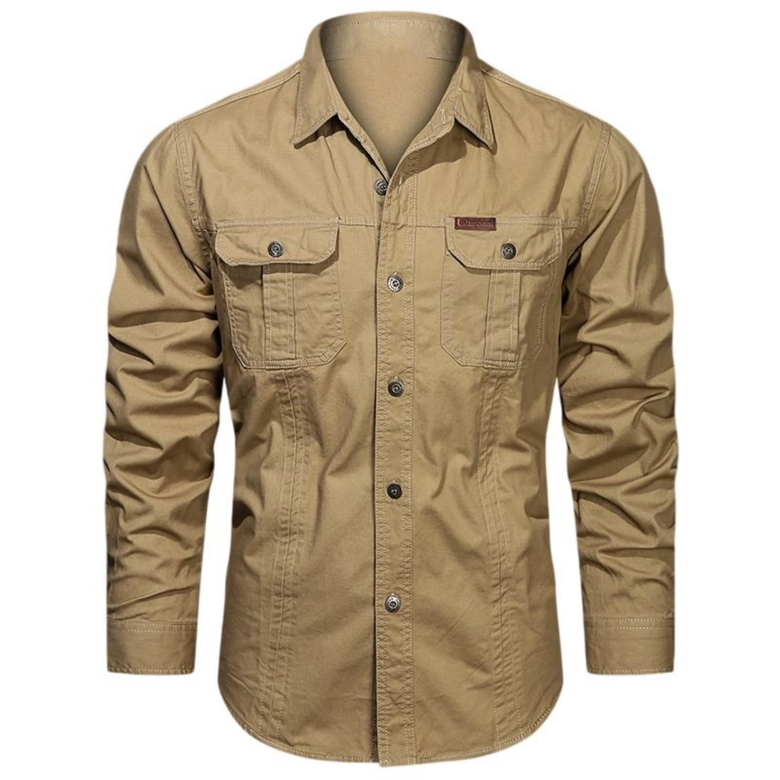Camicia cargo da uomo in cotone a maniche lunghe, leggera, vestibilità comoda, multi tasca, per l'uso quotidiano