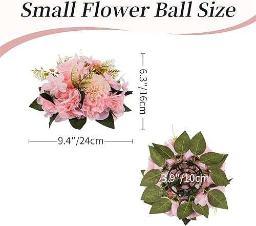 Miniatura 5 de BLOSMON Centros de mesa de boda de bola de flores falsas, 2 piezas de 9.5 pulgadas, rosas artificiales, decoración para mesa, bola de besos de seda,