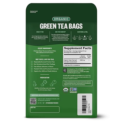 Vista 111 de FGO Té de menta orgánico, 100 unidades, bolsitas de té ecológicas, sin cafeína, el embalaje puede variar (paquete de 1)
