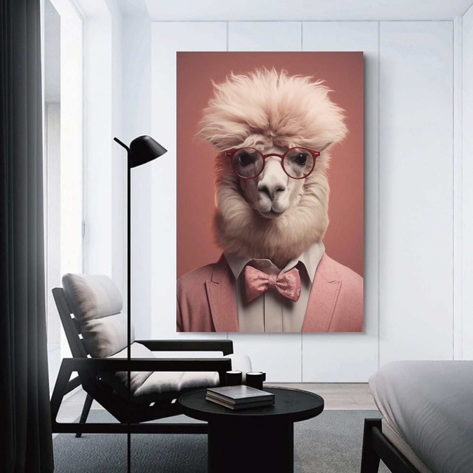 Junmoney Alpaca Funny Animal Canvas Wall Art, 20x30inch(50x75cm), for Wall Displays, Bedrooms Or Room Updates, Ideal for Building A Coordinated Art Wall