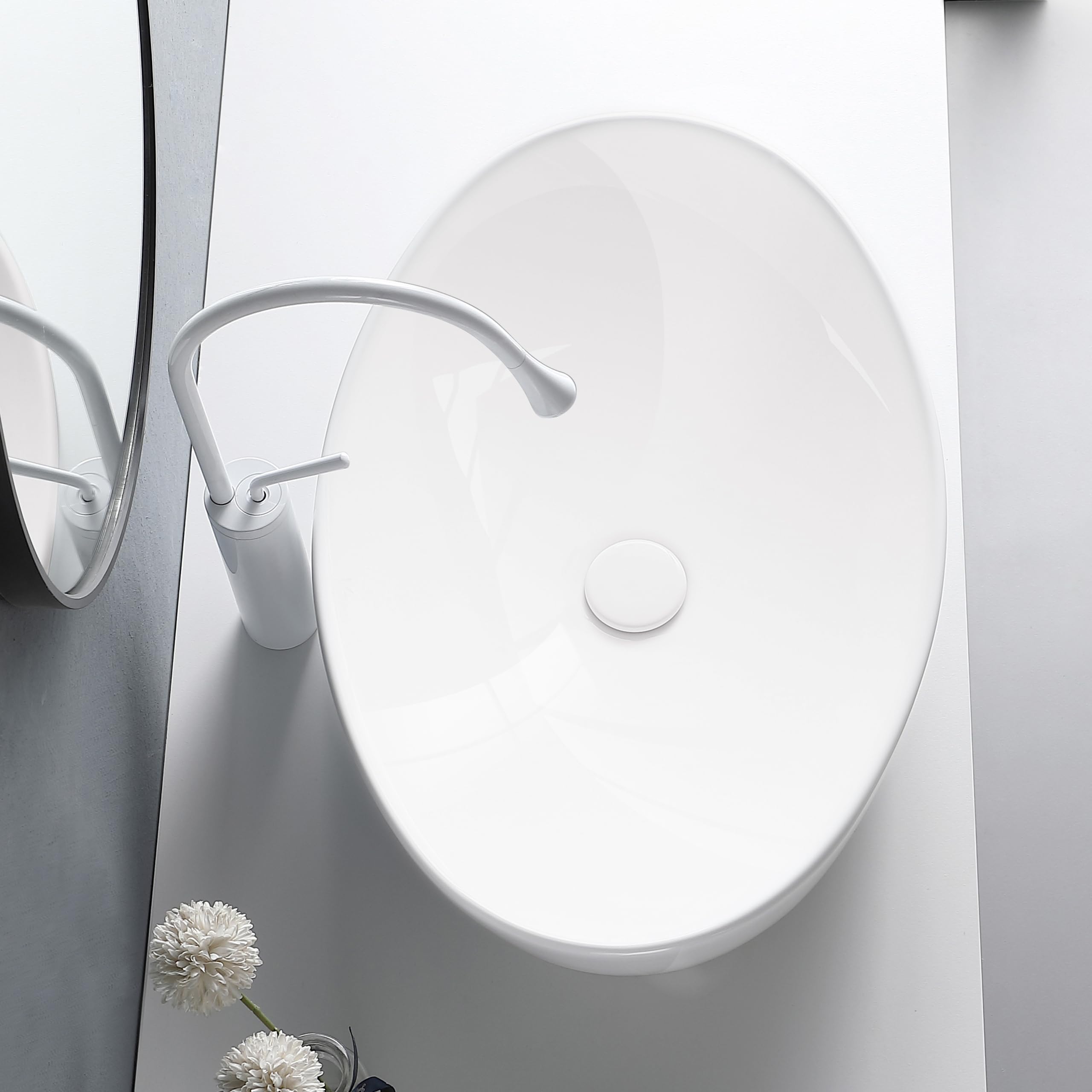 Aquauno Lili Lavabo Ovalado Cerámica Blanca 62x42 cm sin Orificio Grifo Rebosadero