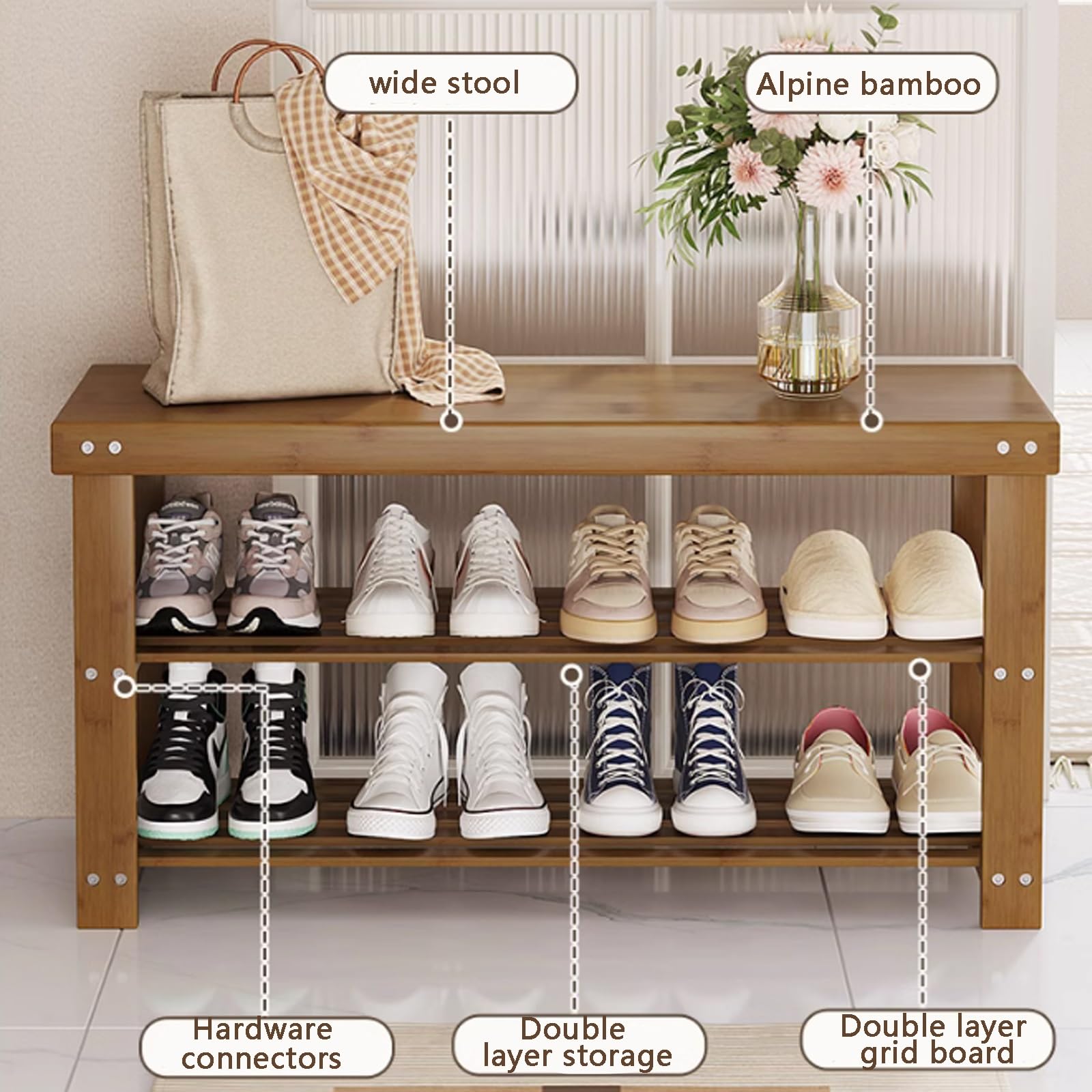 Bambú zapatero entrada recibidor,banco zapatero de 3 niveles,banco zapatero con asiento,modernos banco zapatero entrada recibidor,zapatero estrecho,Adecuado para vestíbulo, pasillo, dormitorio, etc. (