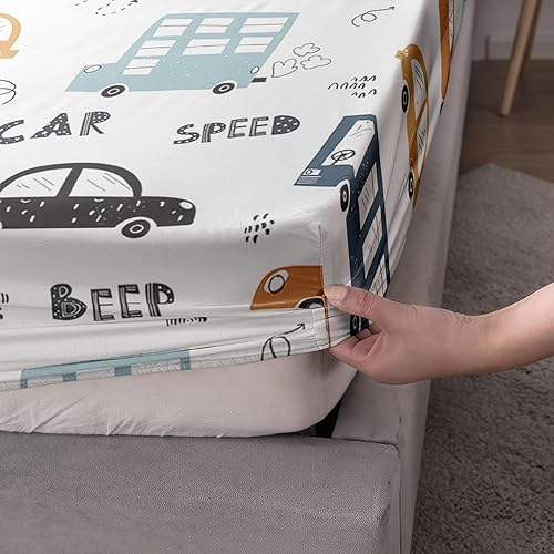 Miniatura 4 de Juego de sábanas de Speed Cars de 4 piezas para niños, juego de sábanas impresas de Speed Cars con 1 sábana encimera y 1 sábana bajera + 2 fundas de