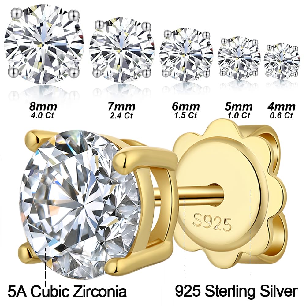 jiamiaoi 18 Karat Weißgold plattiert Glänzend Ohrringe Silber 925 Stecker, 4mm-8mm 4A+ Zirkonia Ohrstecker Herz Ohrringe Fur Damen Herren