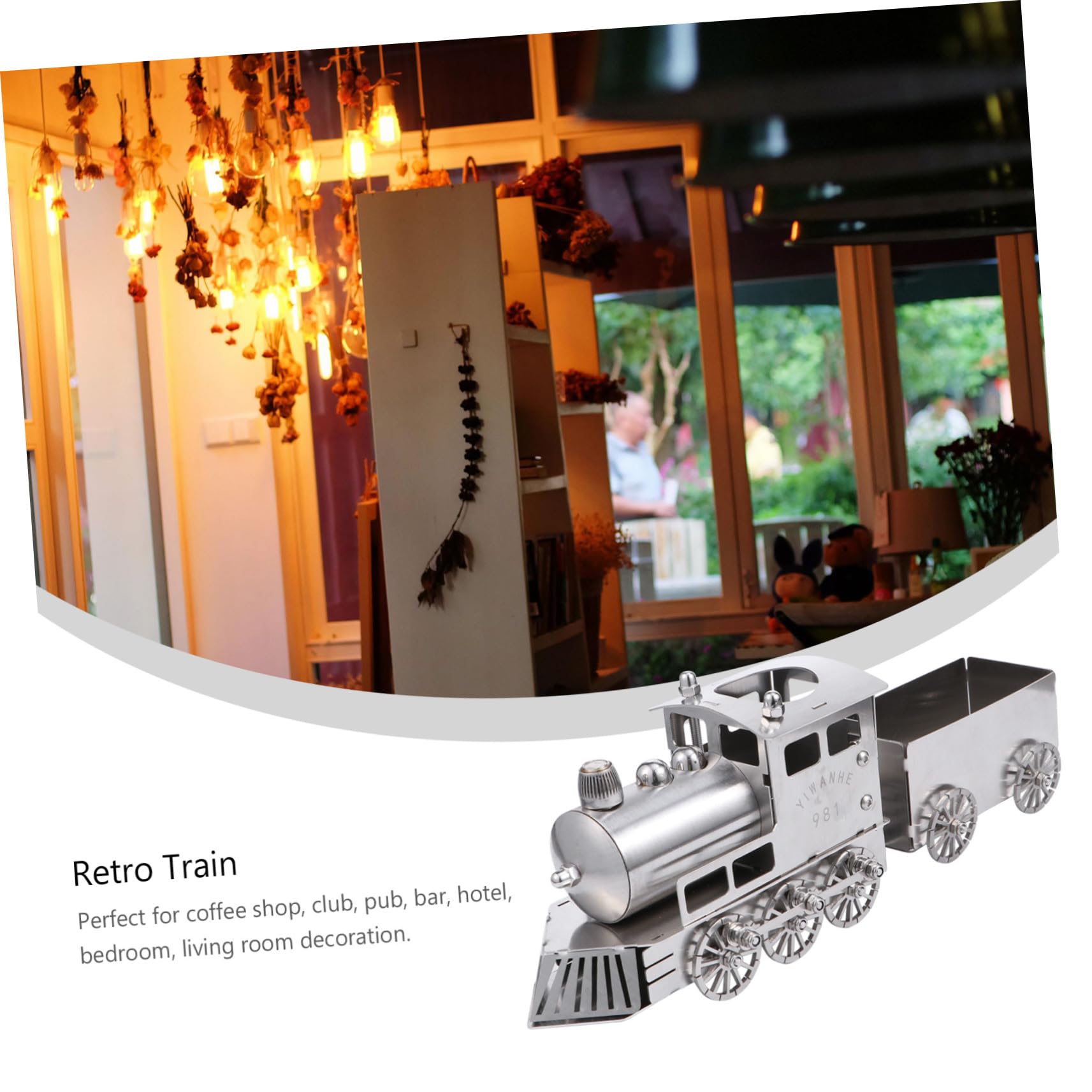 Toyvian Locomotiva a Vapore in Stile retrò in Acciaio Inossidabile Argento Modellino Resistente alla Ruggine e agli Urti, Decorazione da Scrivania per Casa e Ufficio