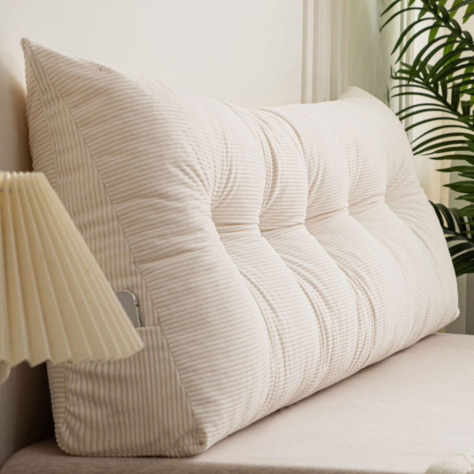 Cuscino schienale letto singolo matrimoniale, cuscino per testiera a cuneo triangolare, velluto a coste di alta qualità cuscini per lettura, supporto lombare, fodera Rimovibile(120x40x12cm,Beige)