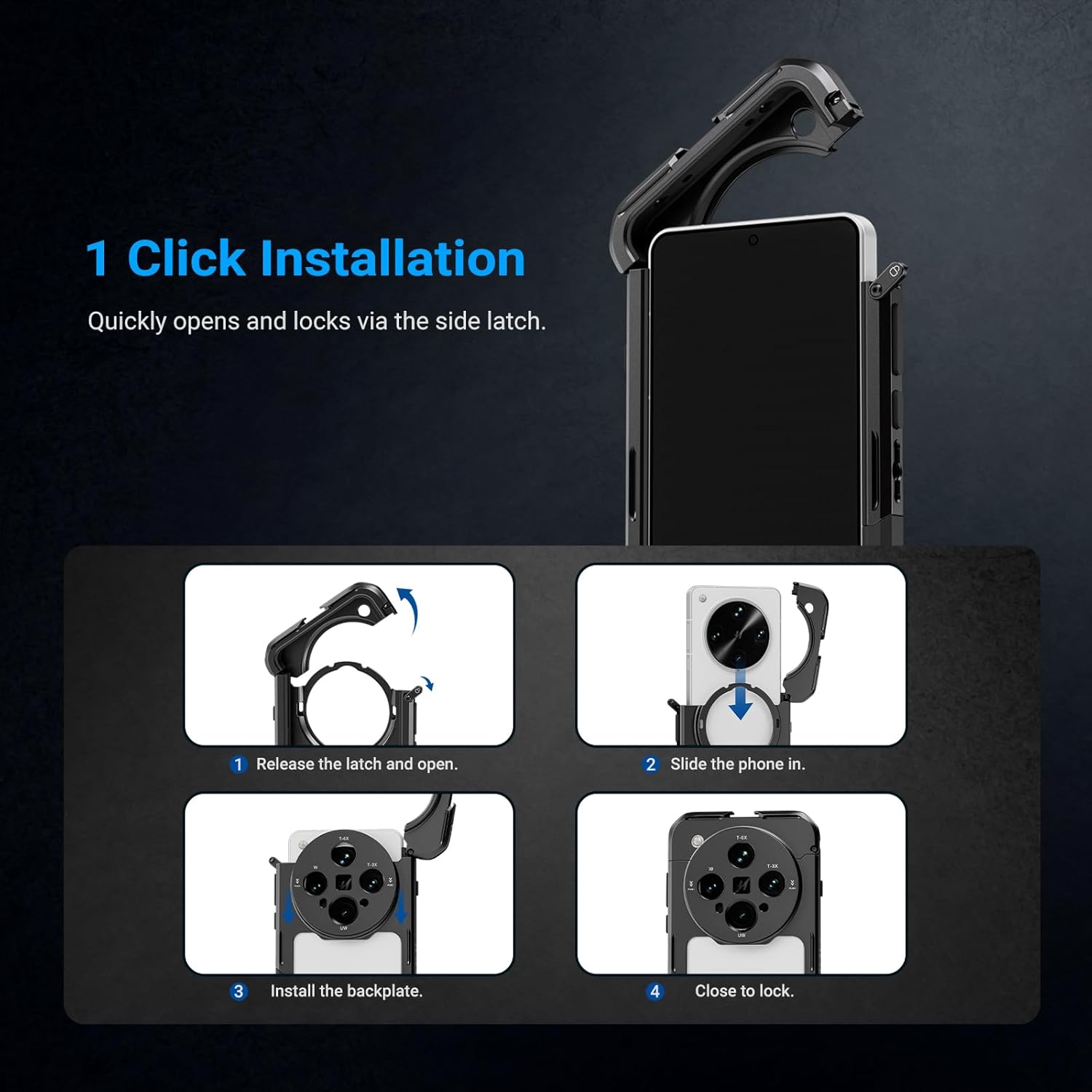 NEEWER Find X8 Ultra Phone Cage, Quick Release Video Rig Stabilizer for Recording Vlogging Filming with 67mm Filter Ring & 17mm Lens Backplate, Compatible with Oppo Find X8 Ultra, Black, PA147