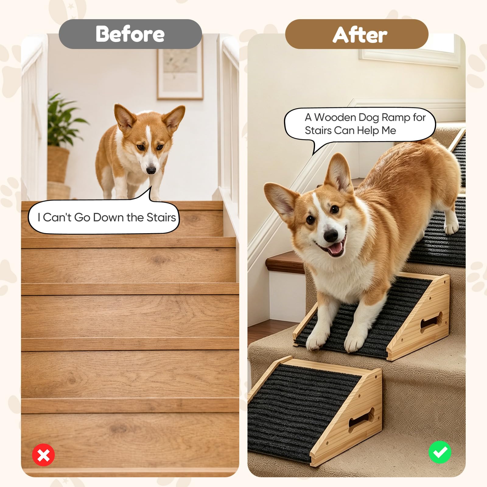 4 scale per cani di piccola taglia, in legno | Scaletta antiscivolo per cani con tappeto, rampa per cani di piccola taglia, angolo basso, per letto e divano