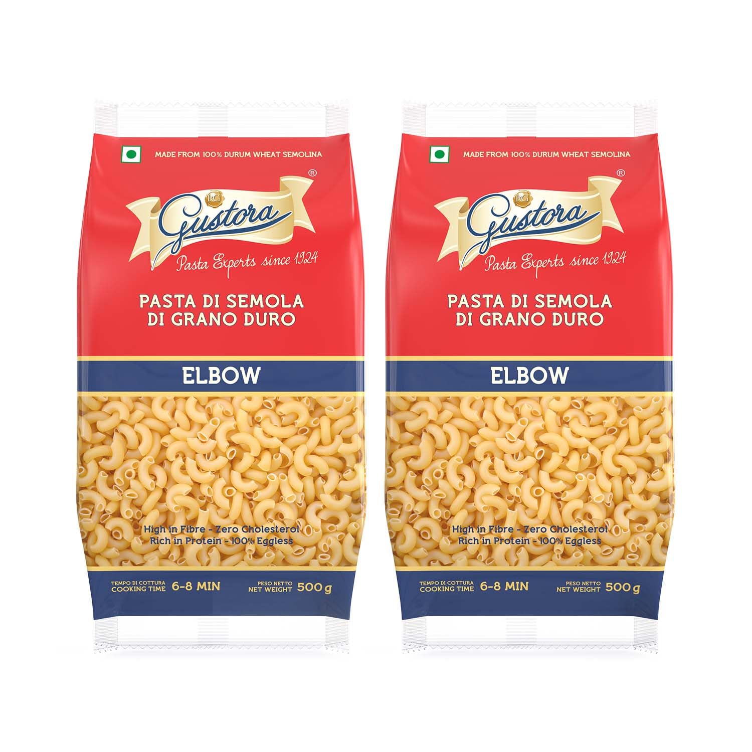 Gustora Elbow Pasta Combo Pack Of 2 I Durum Wheat Semolina I Rich In Protein & Fibre I Zero Cholesterol I Cooking Time 10 Min I Vegetarian Pasta - (500 Gm X 2)-image-25